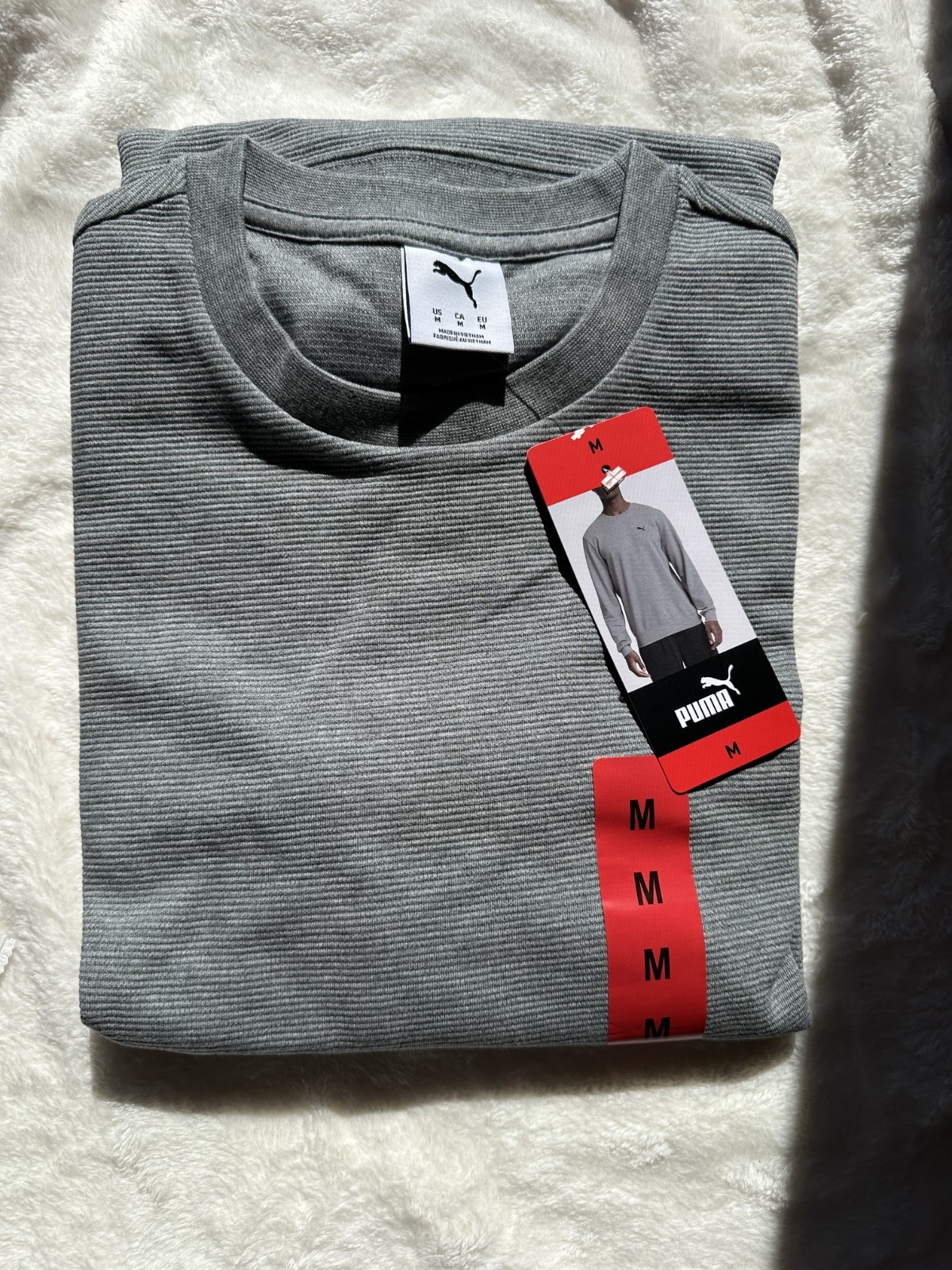 PUMA Men&rsquo;s Waffle Knit Thermal Shirt Gray Long Sleeve Crew Neck Size M NEW