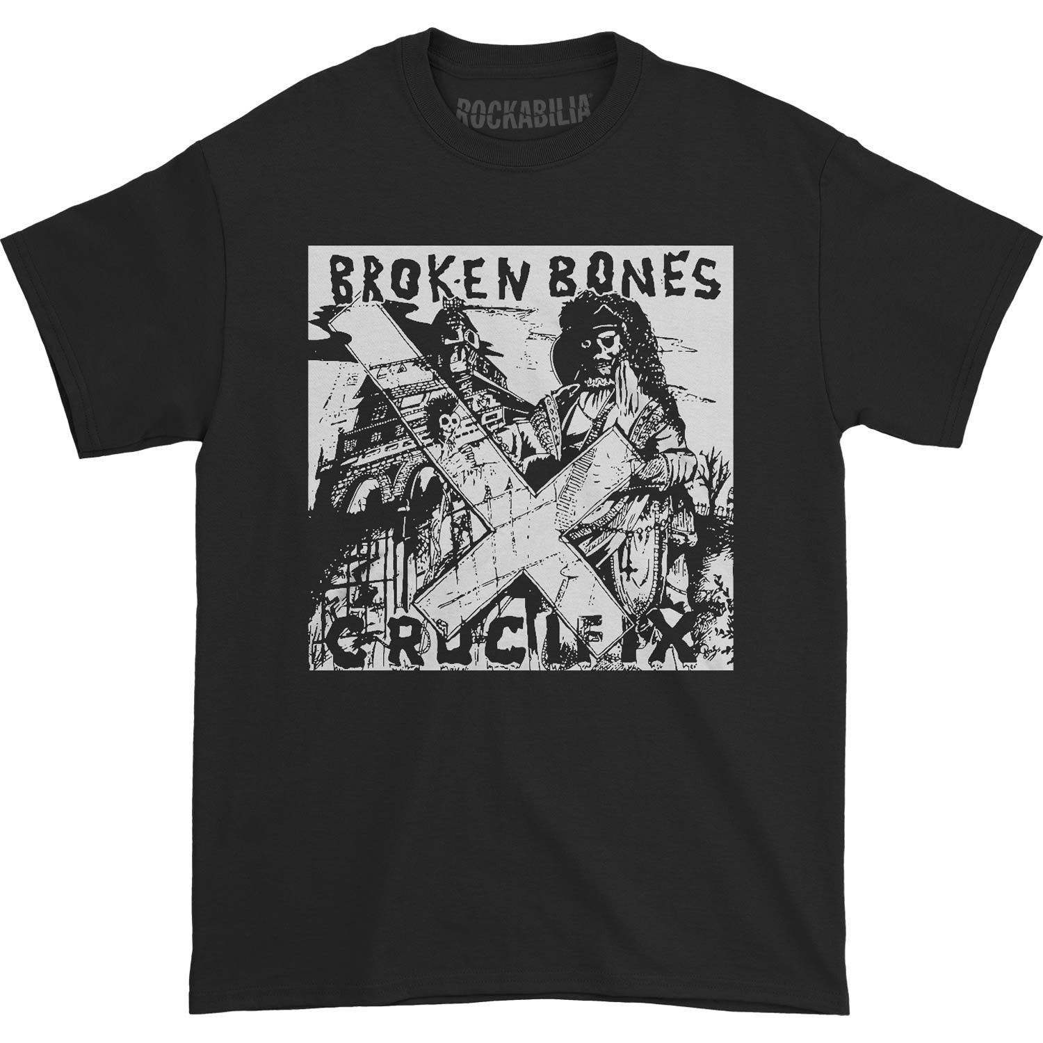 Men&rsquo;s Broken Bones Crucifix Tee T-shirt Medium Black