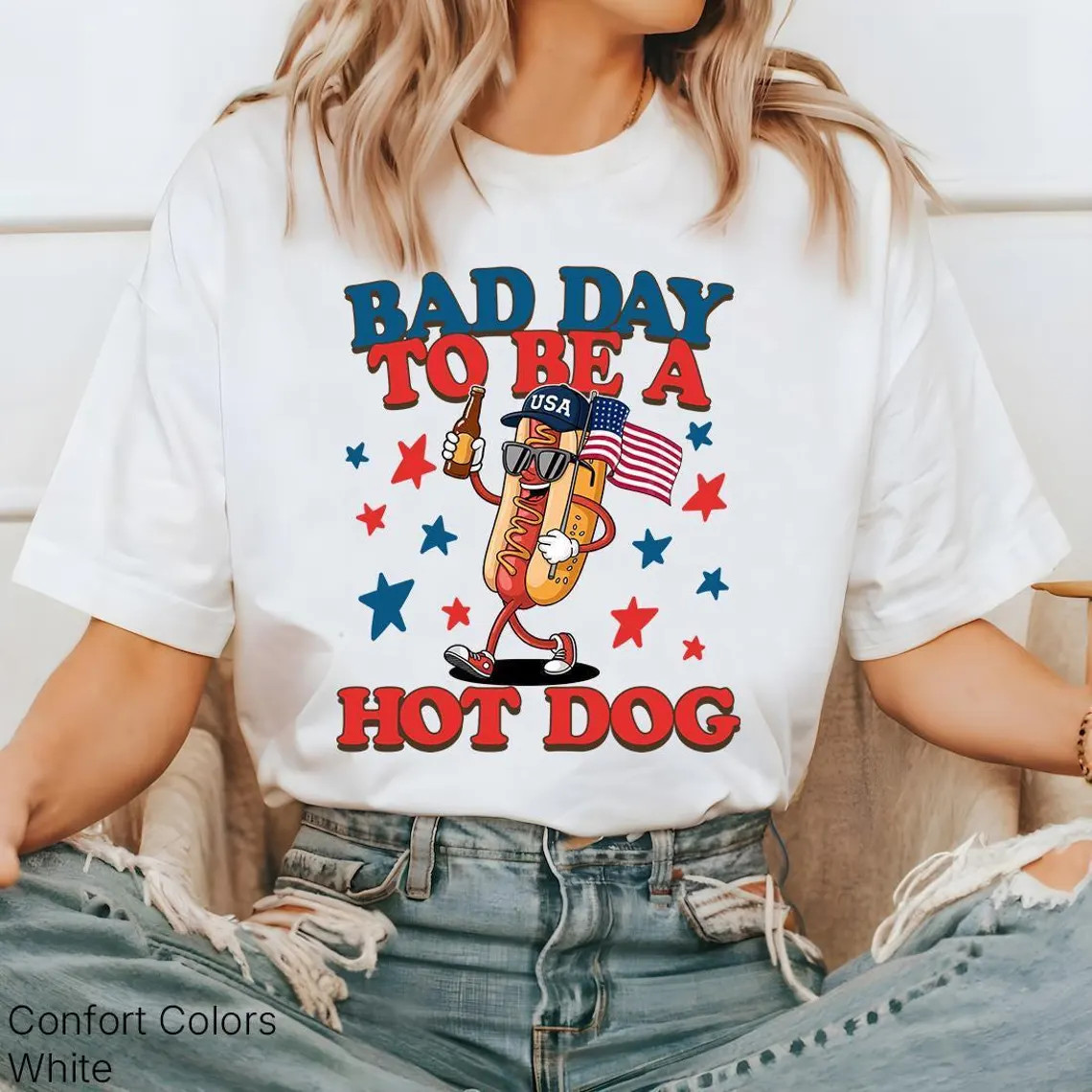 Funny 4th of July Hot Dog Shirt, Bad Day to Be a Hot Dog Tee,Patriotic Shirt USA