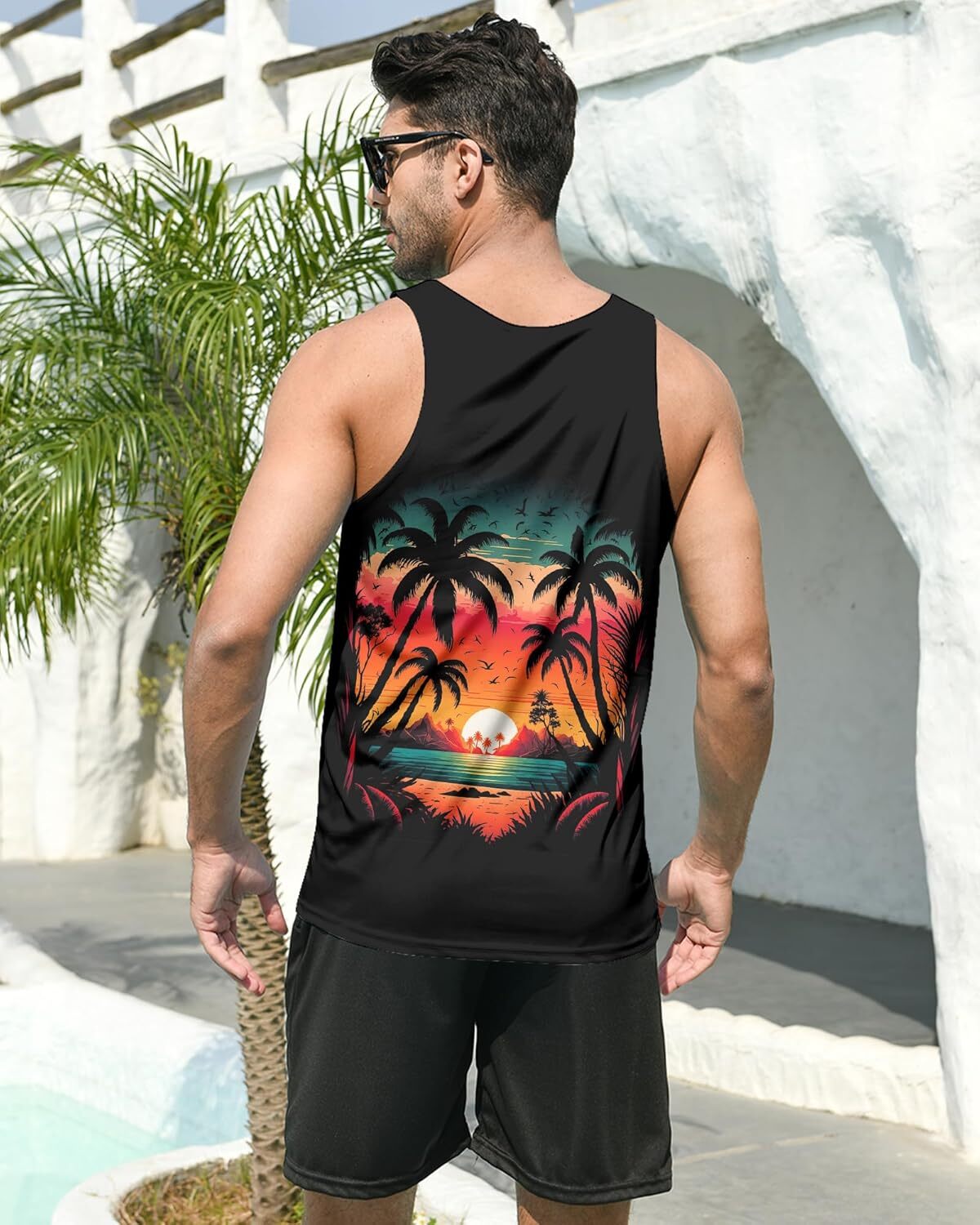 Mens Beach Tank Tops Fashion Graphic Quick Dry Sleeveless Shirt for Beach