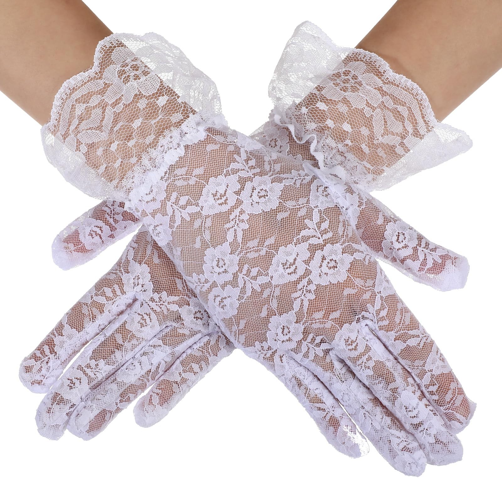 Gjinxi White Lace Gloves for Women Lace Floral Opera Tea Party Glove Short Vi…
