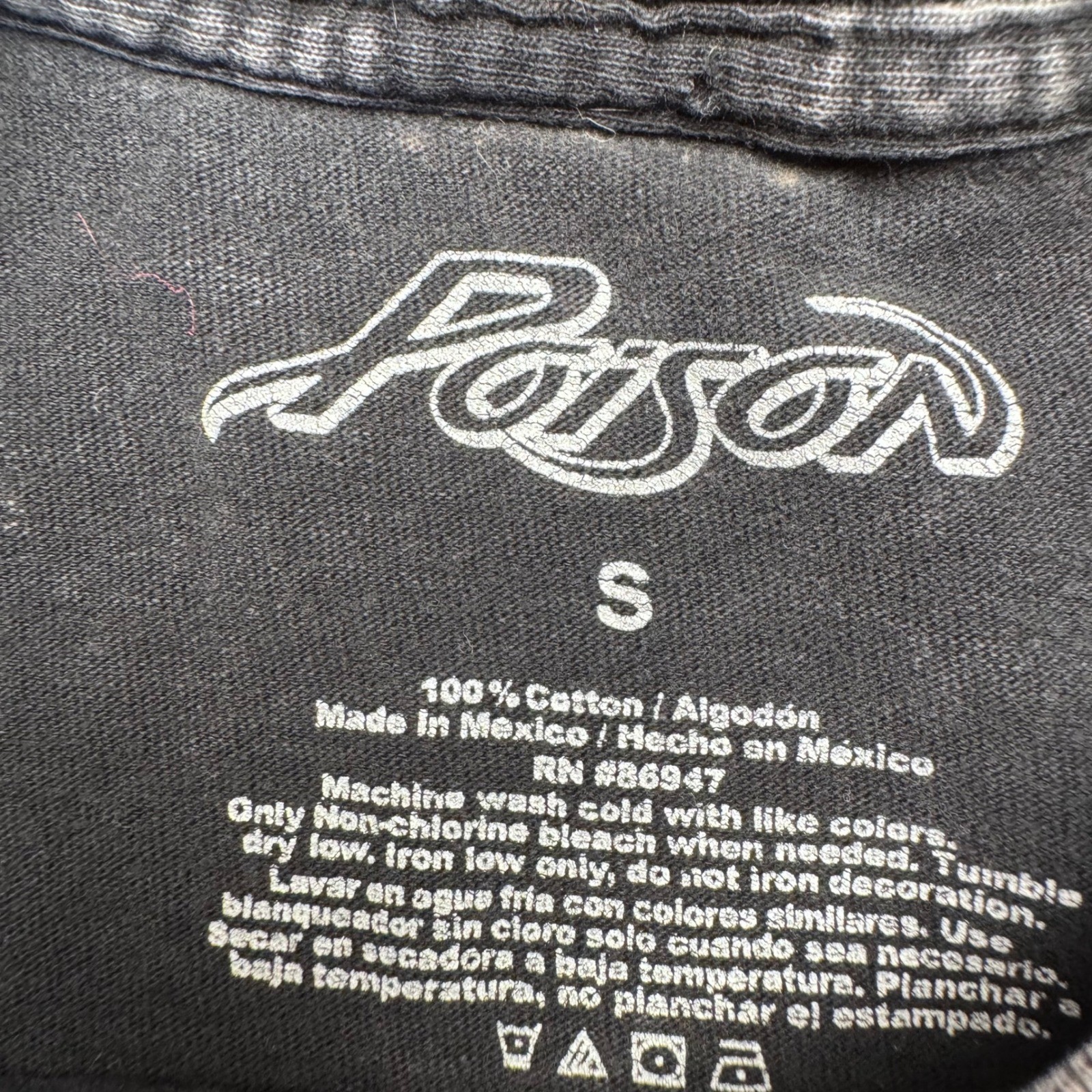Poison Band Graphic Tee Skull Roses Lightning Mineral Wash Black Shirt Small
