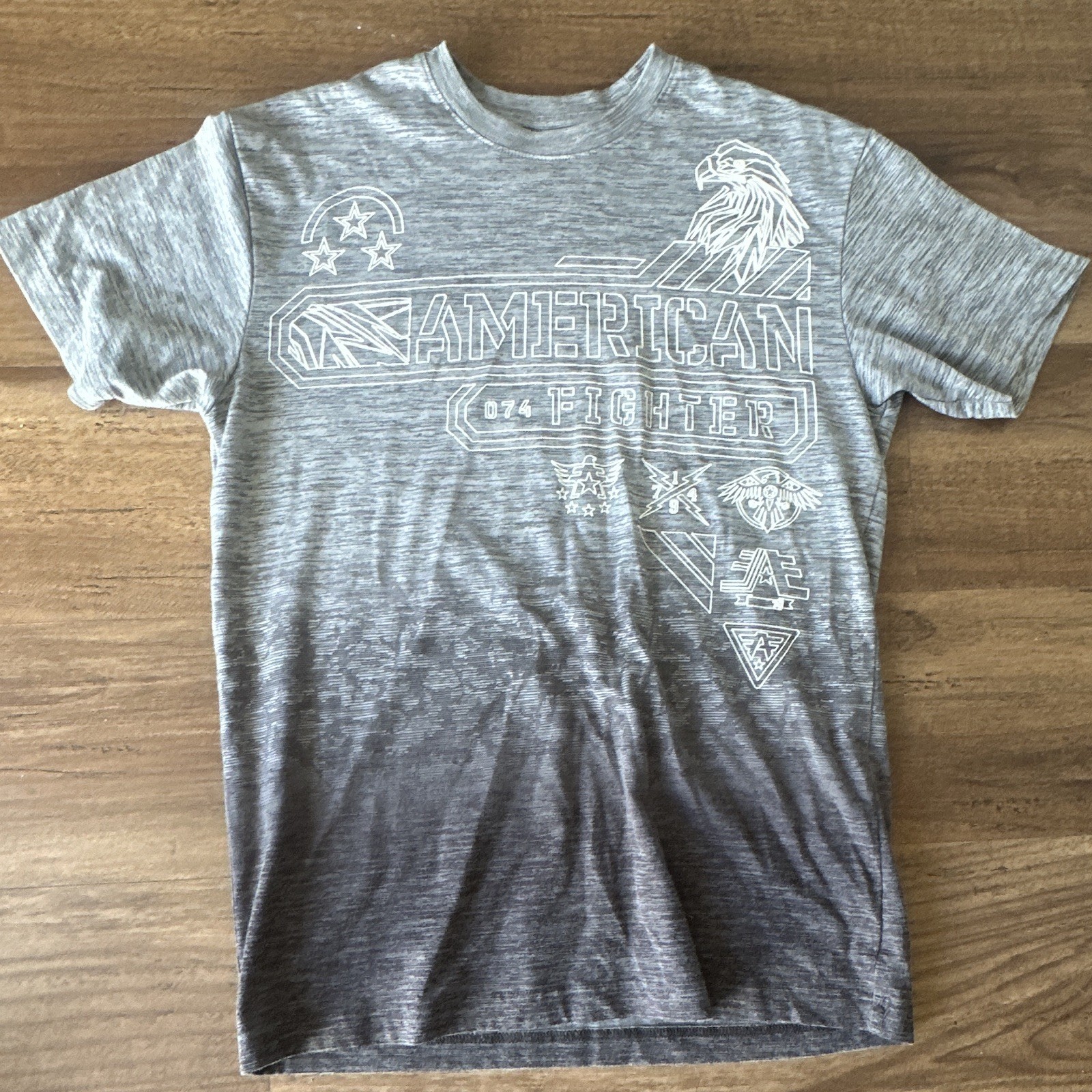 American Fighter Men&rsquo;s Gray Double-Sided Eagle Graphic Crew Neck Tee Size M