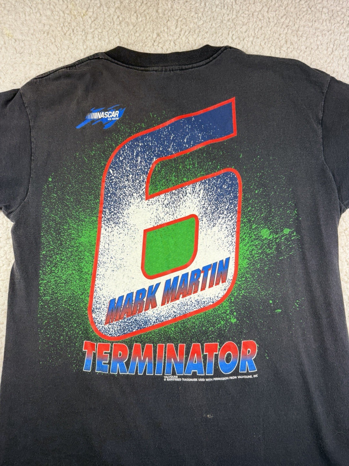 Vintage Black Single Stitch MARK MARTIN TERMINATOR T-Shirt Size L NASCAR USA🔥