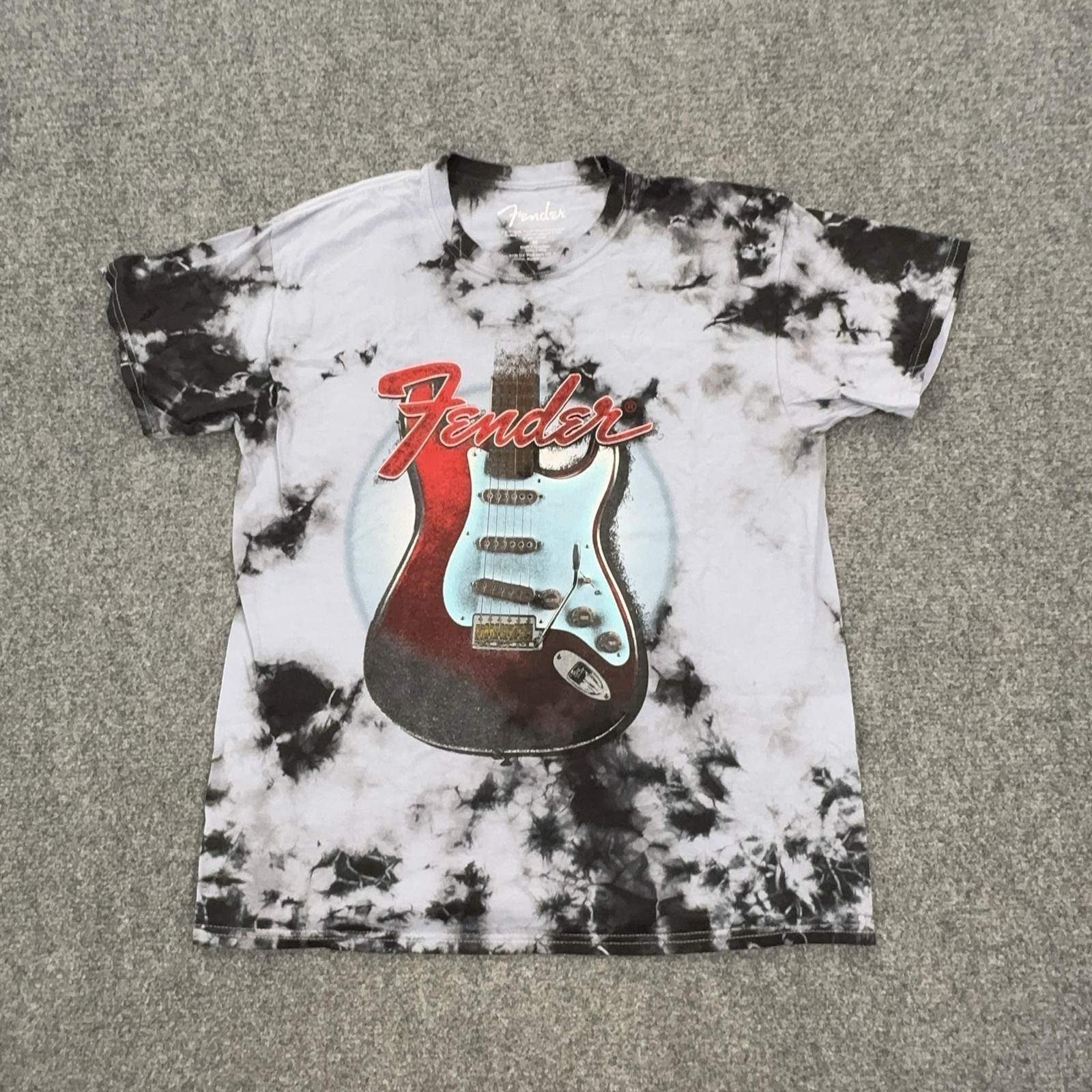 Fender Shirt Mens Medium White Tie Dye Guitar Graphic Tee Tagless Music