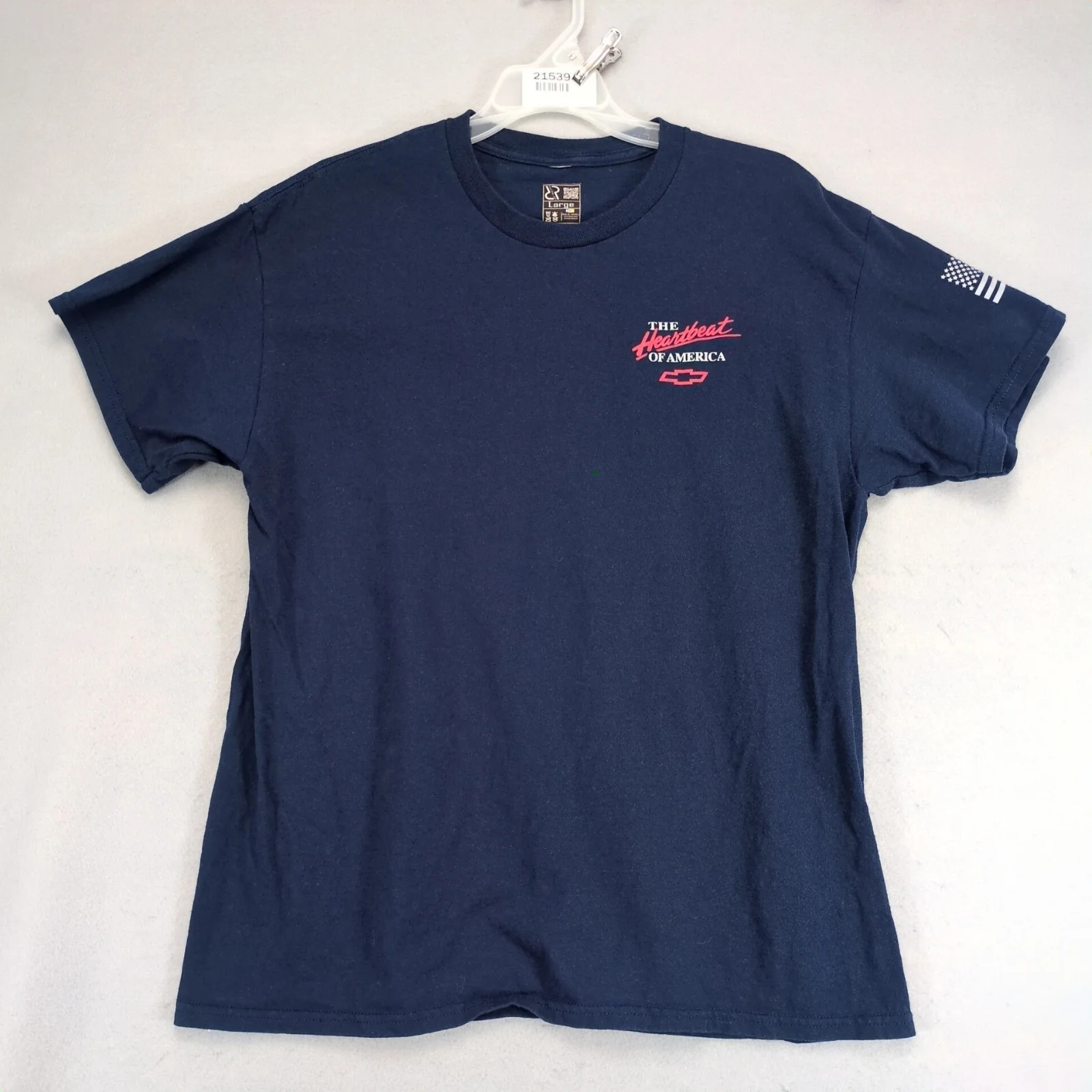 Chevrolet Heartbeat Of America Logo Navy T-Shirt Mens L Reflective Flag Chevy