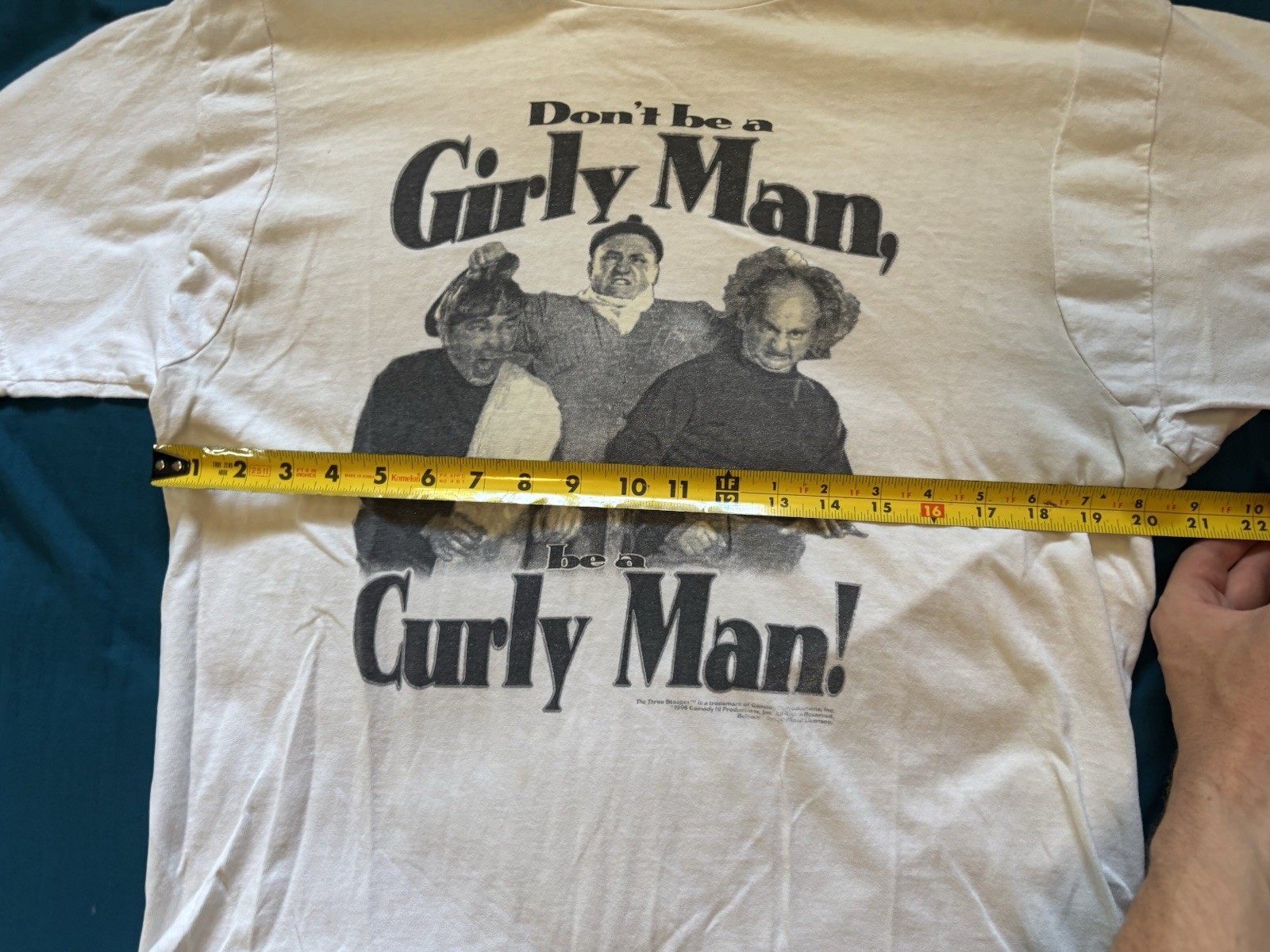 Vintage Three Stooges Shirt Mens Medium White Girly Curly Man 90s REPAIRED FLAWS