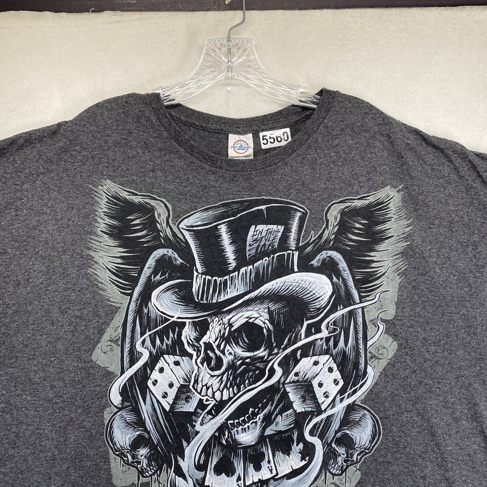 Vintage Skull Poker Gambler Shirt Macabre Gothic Top Hat Gray 3XL
