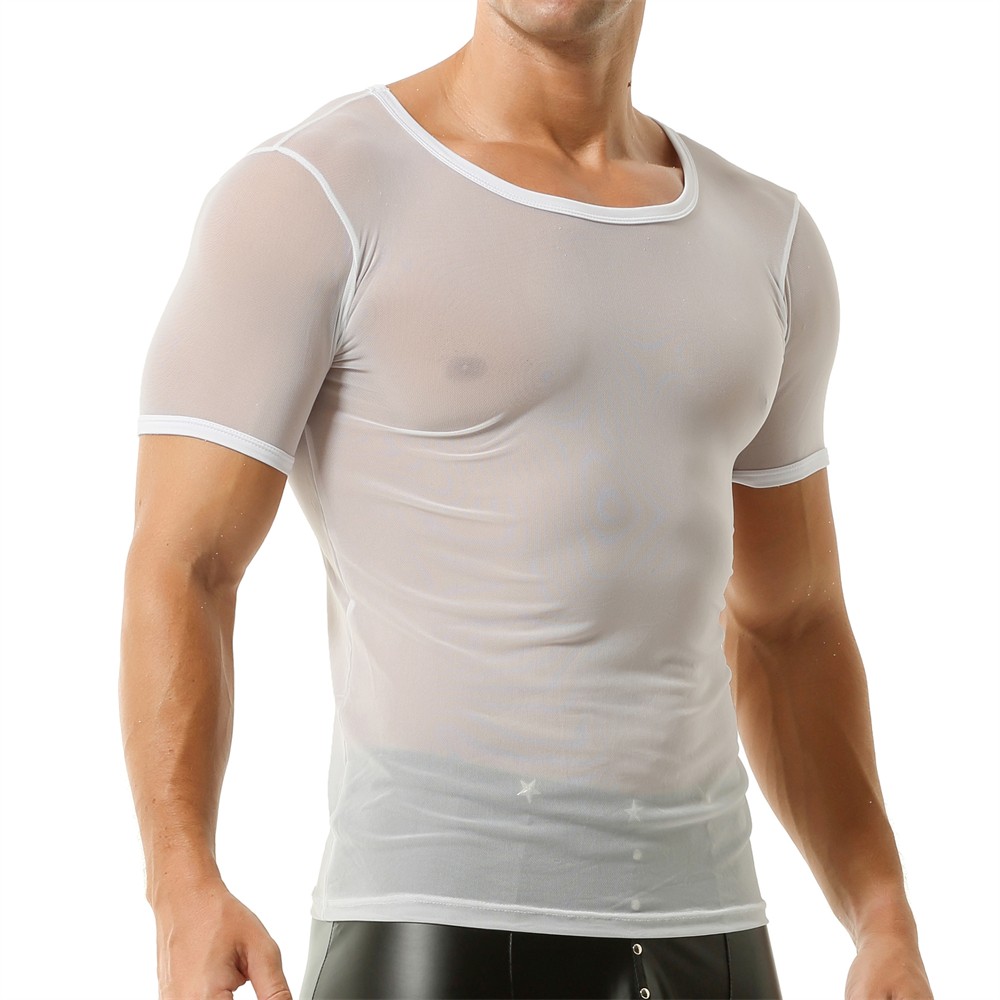 Men&rsquo;s Sheer Mesh See Through Short Sleeve T-Shirt Tops Undershirts Daily Sports