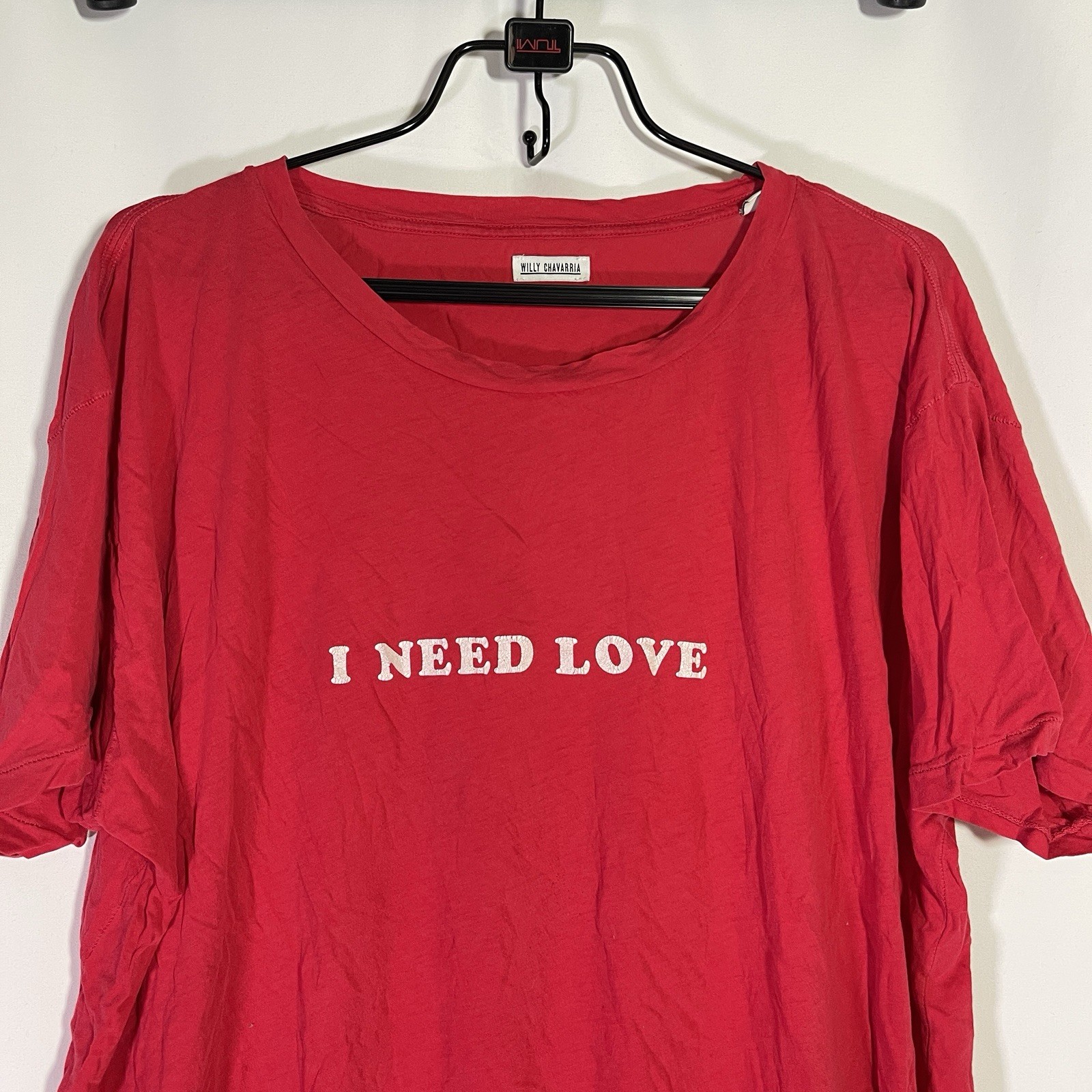 Willy Chavarria I Need Love T Shirt Sz XL Red Thin Fabric Soft