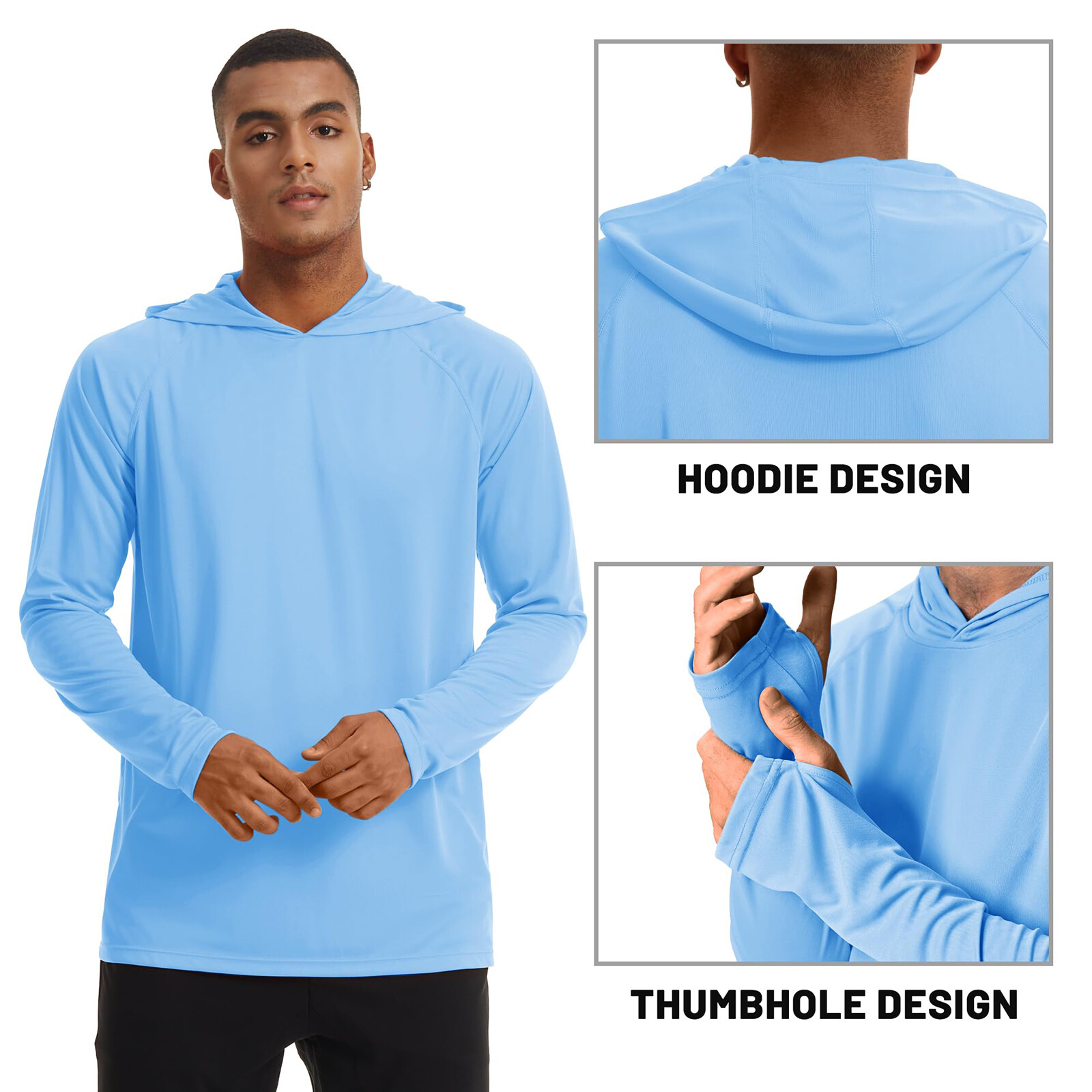 Men&rsquo;s Outdoor Sun Block T-Shirt UPF 50+ Skin Protection Hiking Sport Hoodie Tops