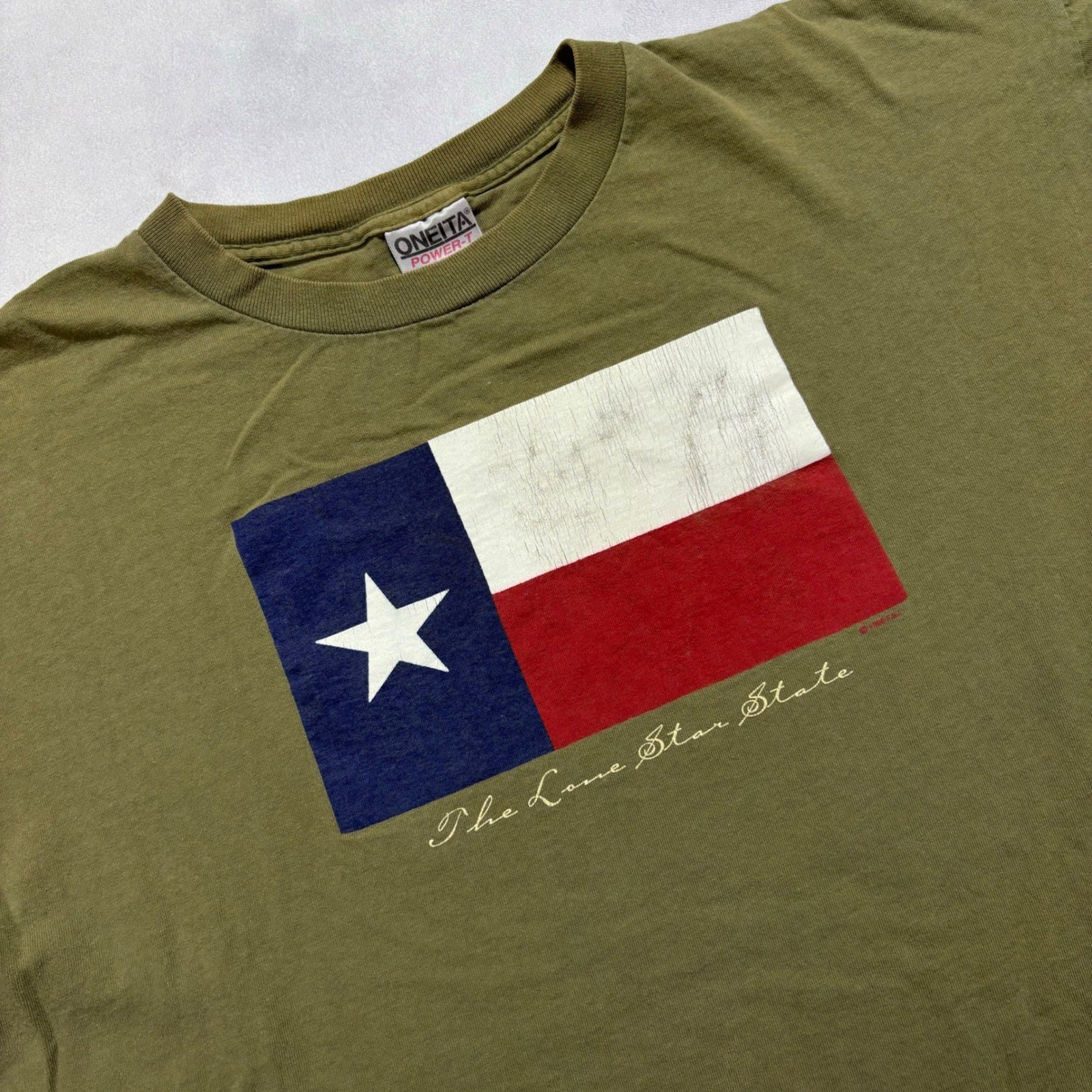 Vintage 90s Texas Flag T-Shirt Mens XL Green Single Stitch Lone Star Made in USA
