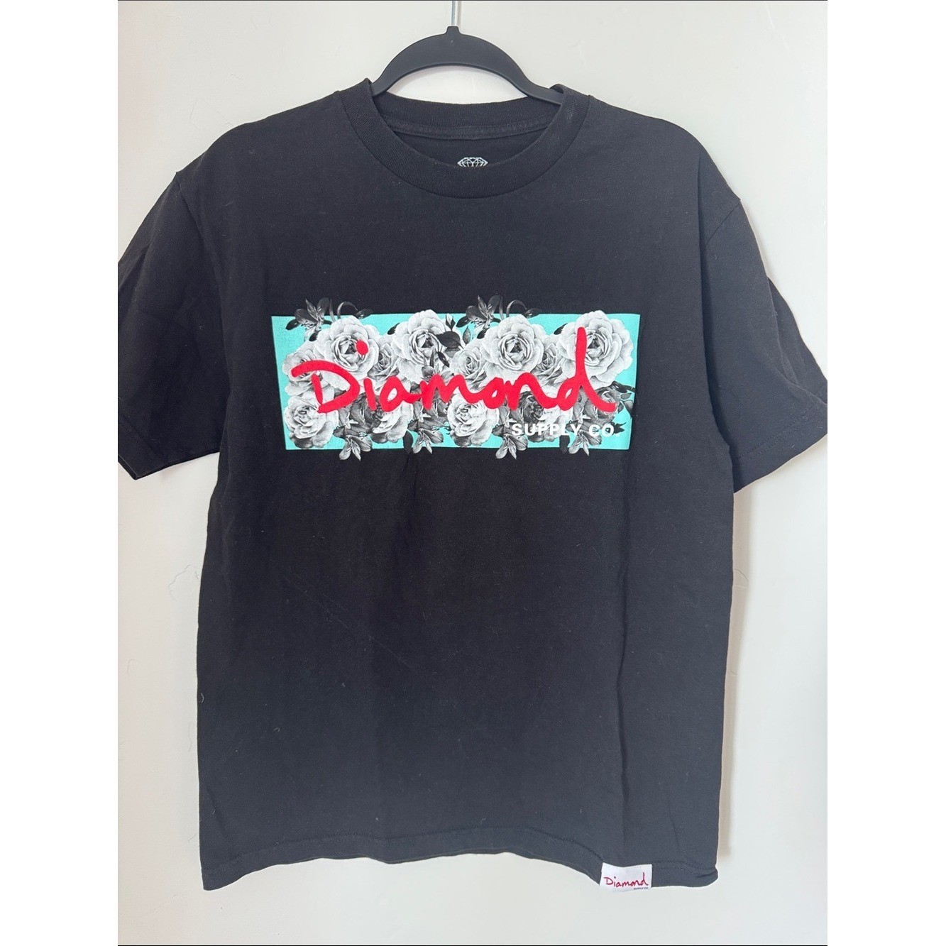 Diamond Supply Co Floral Box Logo Graphic T-Shirt Black 100% Cotton Medium