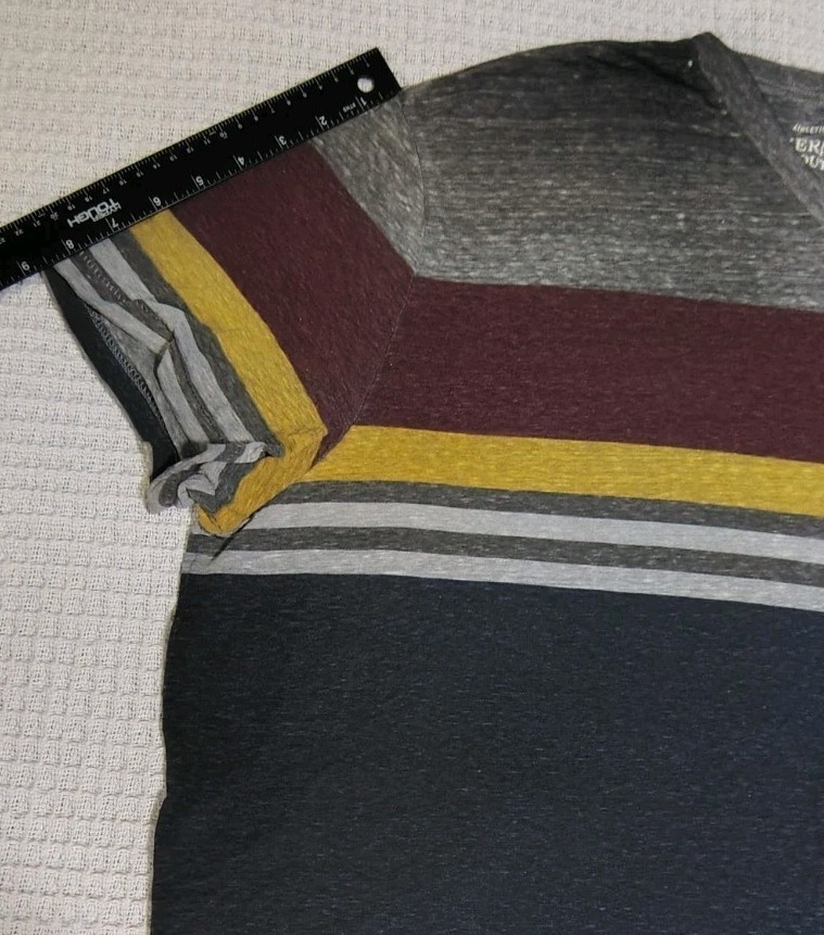 American Eagle Tee XXL Navy Maroon Grey Yellow Stripes Athletic Fit Y2K Preppy