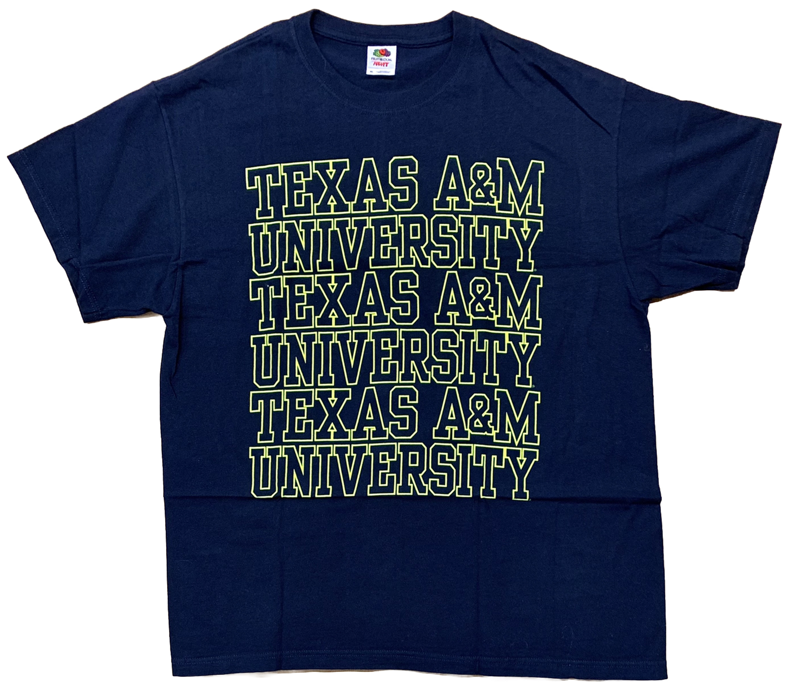 Texas A&M University Neon Yellow Logo T-shirt Size XL Navy Blue NCAA Excellent