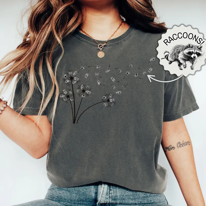 Raccoon Dandelion Shirt Nature Animal Graphic Tee