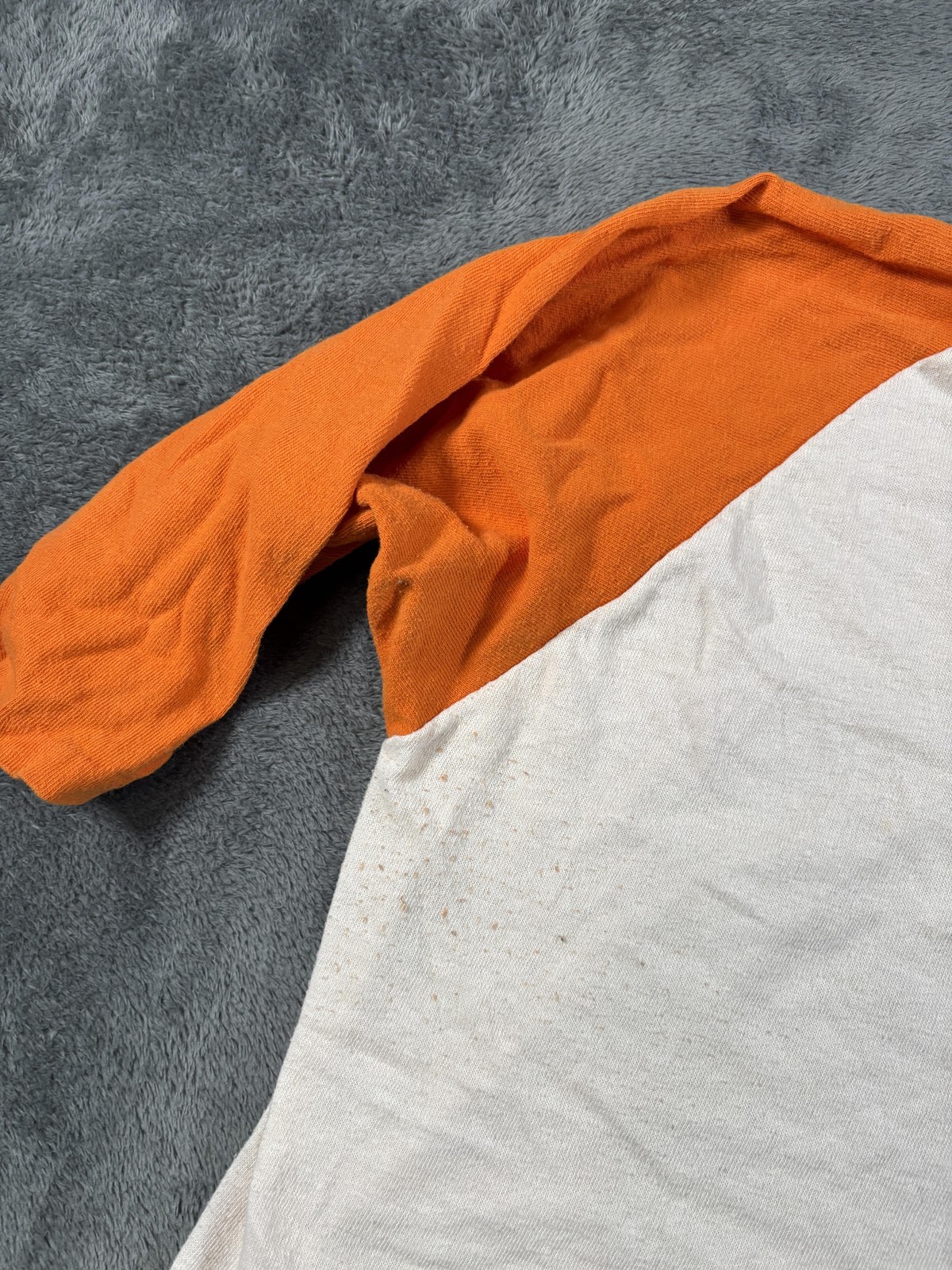 Vintage Russell Raglan Shirt Mens Large Orange White 3/4 Sleeve Jersey 70s USA
