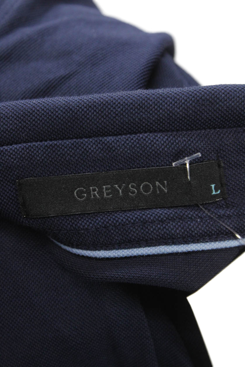 Greyson Mens Polo Shirt Blue Cotton Collared Short Sleeve Size L