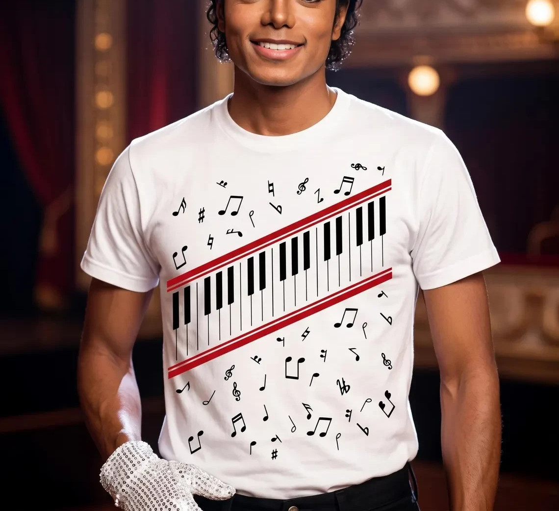 HOT!! Jackson Beat It Piano Keys T Shirt, King of Pop Music Tee