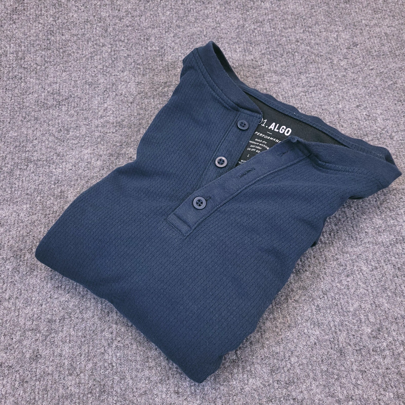 0.1 01 Algo performance Henley Shirt Mens Large Blue Cotton Poly Long Sleeve
