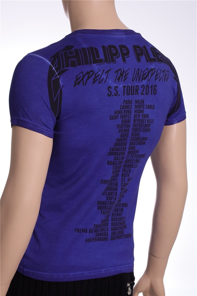 PHILIPP PLEIN size S shirt blue plein is punk rhinestones