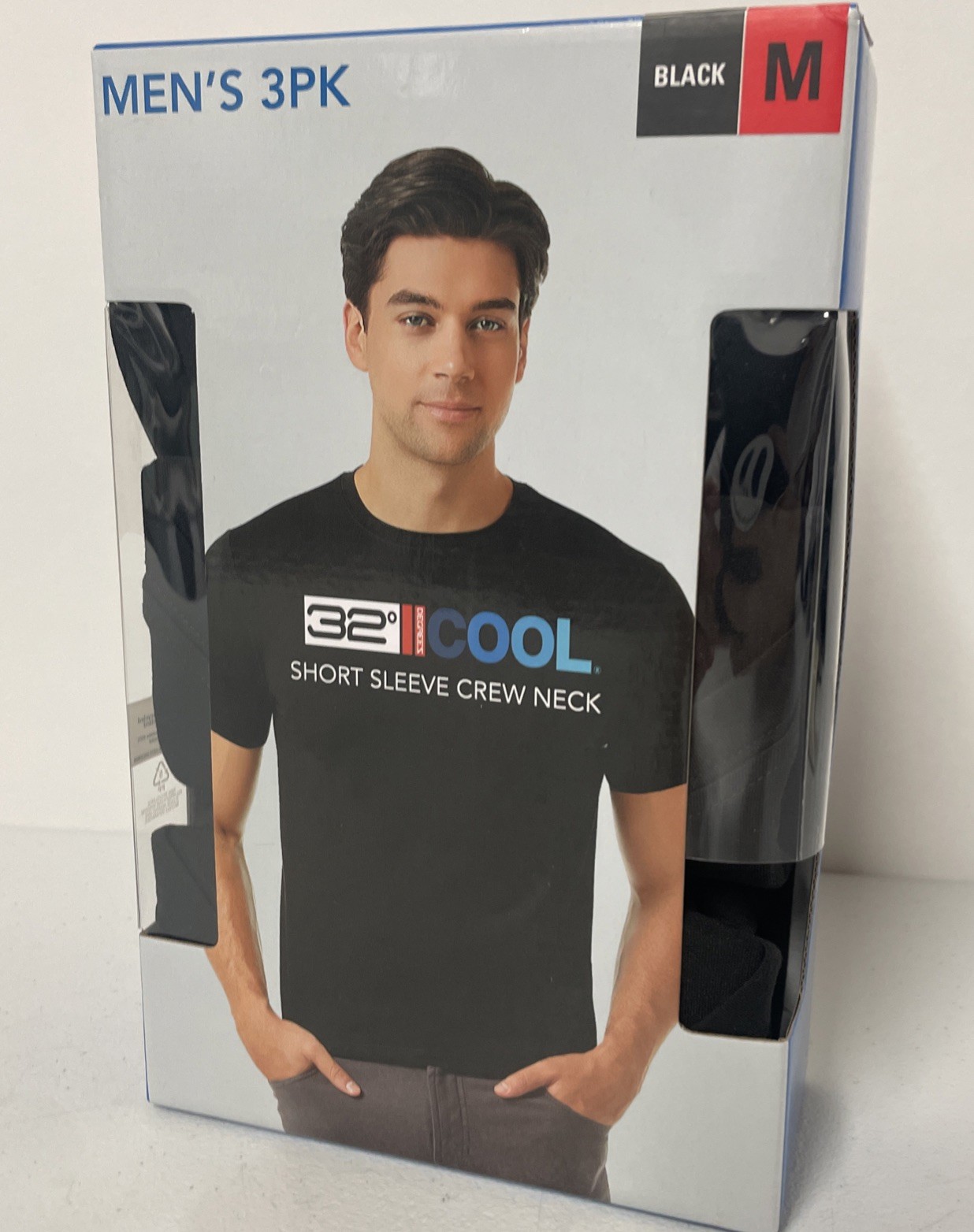 32 Degrees Cool Men&rsquo;s 3 Pack Short Sleeve Crew Neck Tee T-Shirt BLACK MEDIUM Dry