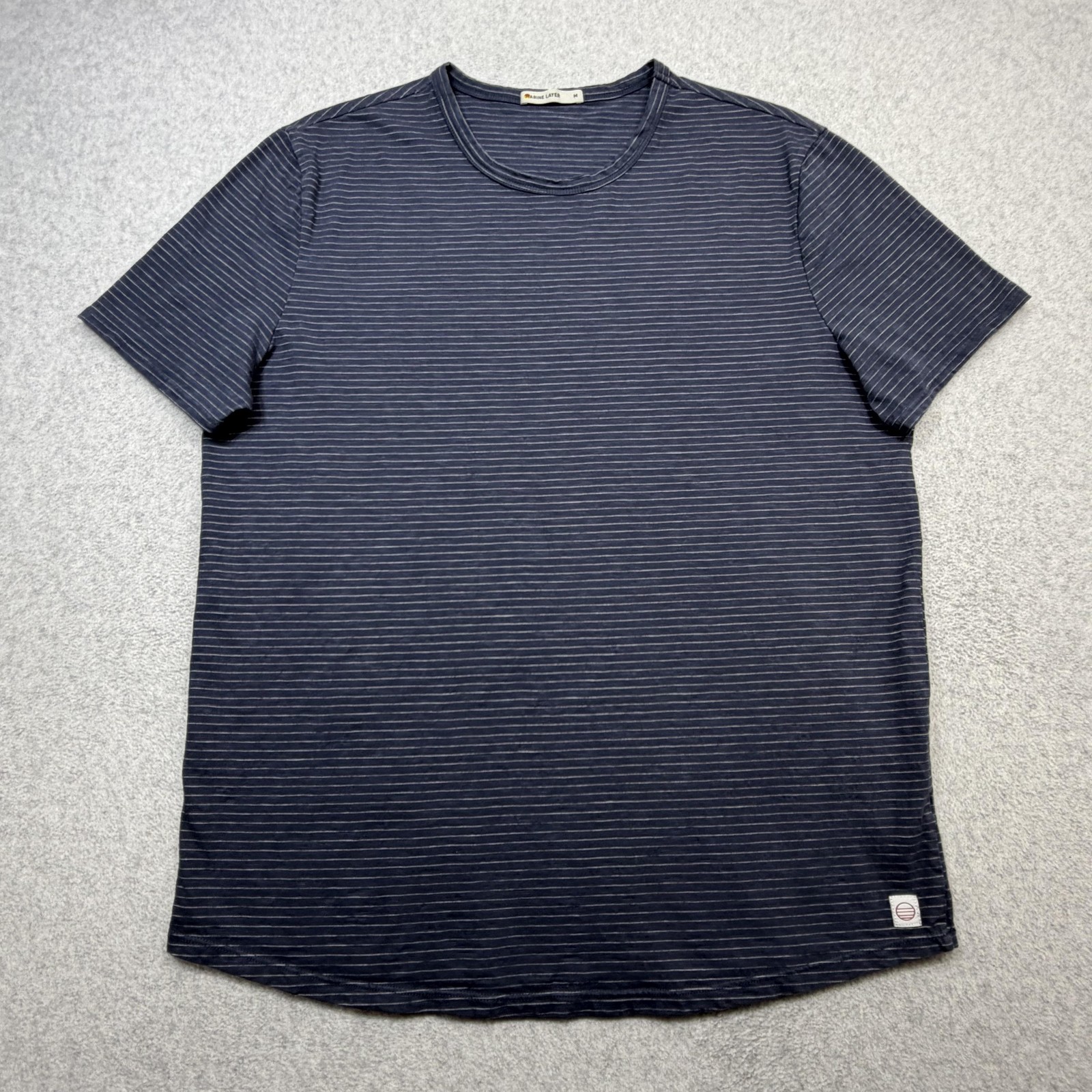 Marine Layer Signature Crew Tee Shirt Mens Medium Blue Striped Made USA Casual