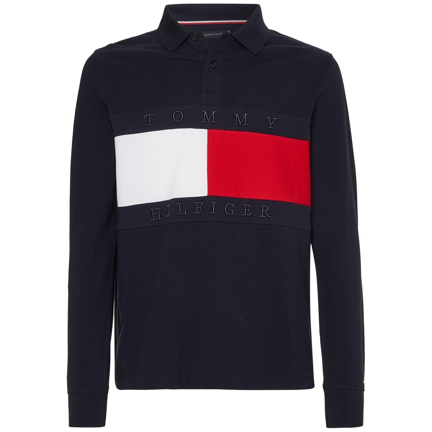 Tommy Hilfiger Men&rsquo;s Logo Graphic Long-Sleeve Polo Shirt – Desert Sky Size XXL
