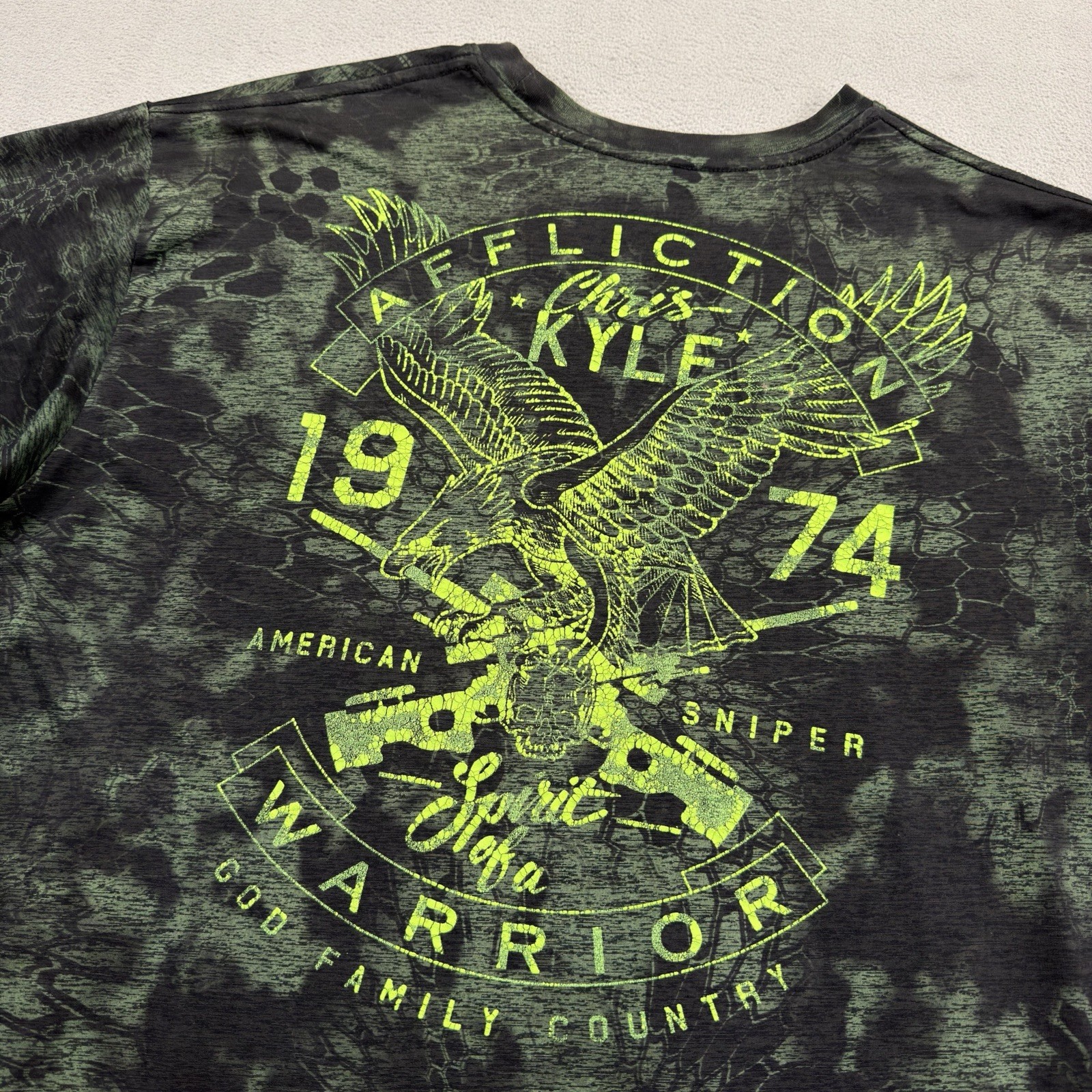 Affliction Chris Kyle American Sniper Shirt 3XL Green Camo Warrior Eagle Skull