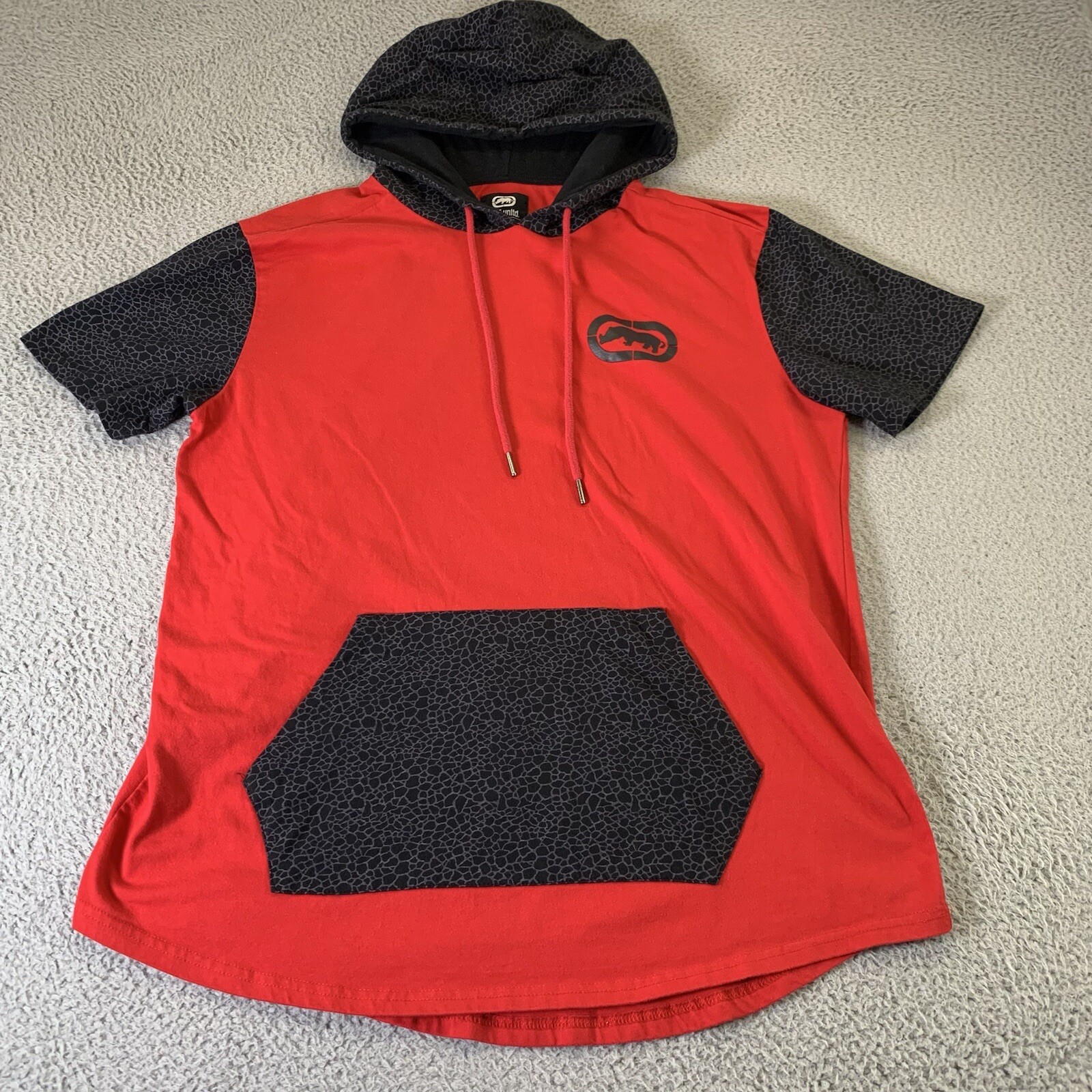 Ecko Untld Hooded Shirt Mens XL Drawstring Center Pocket Cement Hooper Hip Hop
