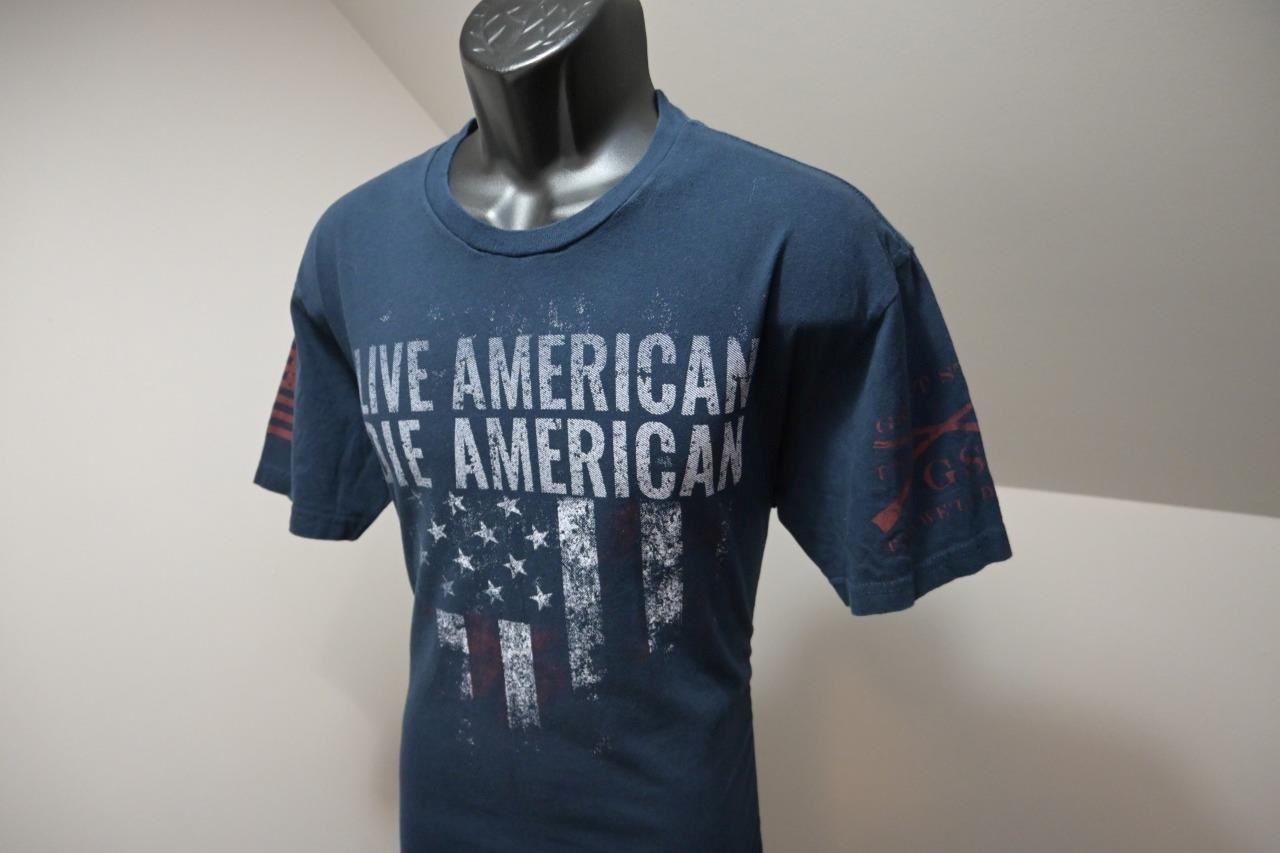 Grunt Style USA Punisher American Flag Shirt Blue Short Sleeve Mens Sz Large