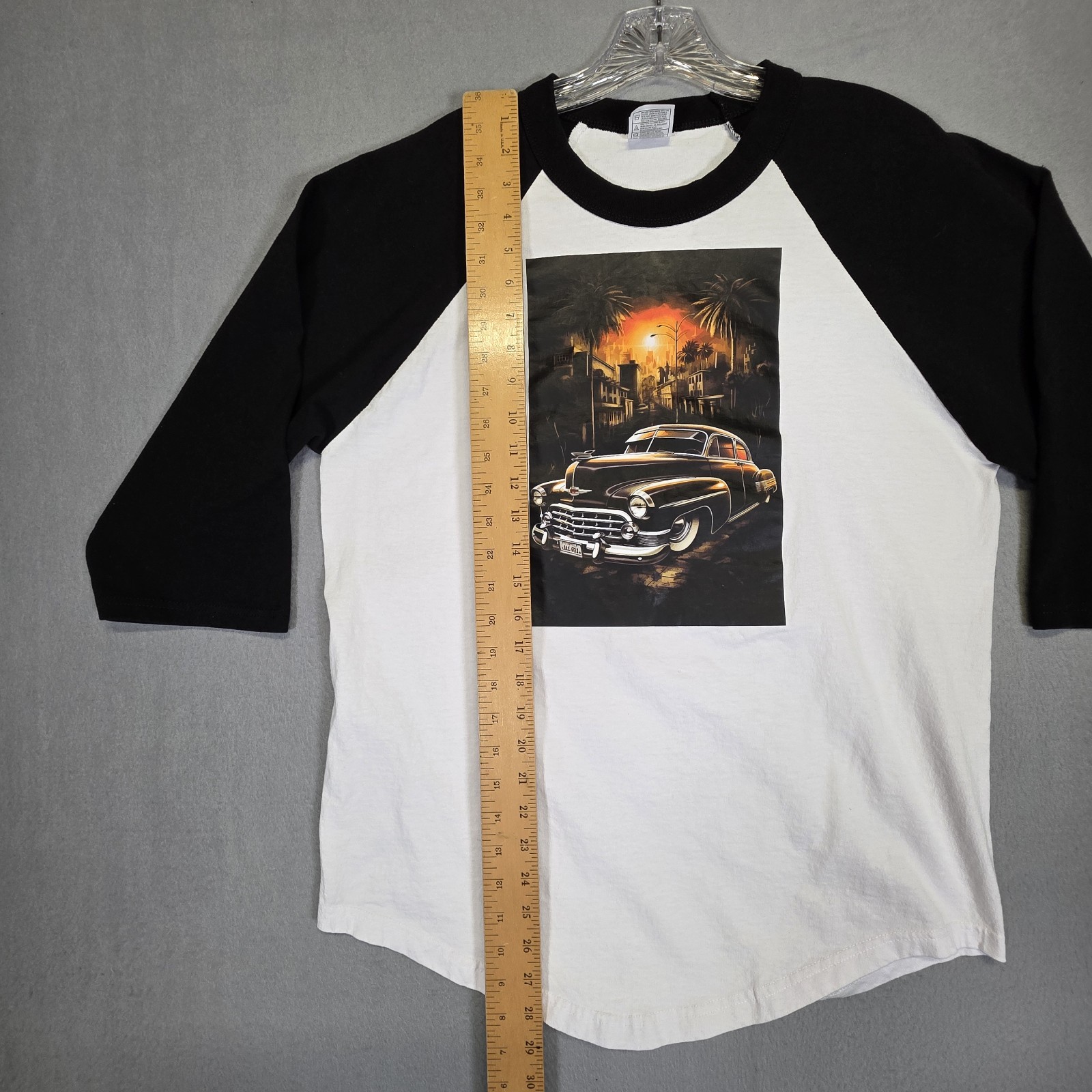 Shaka Active Shirt Mens Large White Black Baseball Raglan Hot Rod Car Y2K