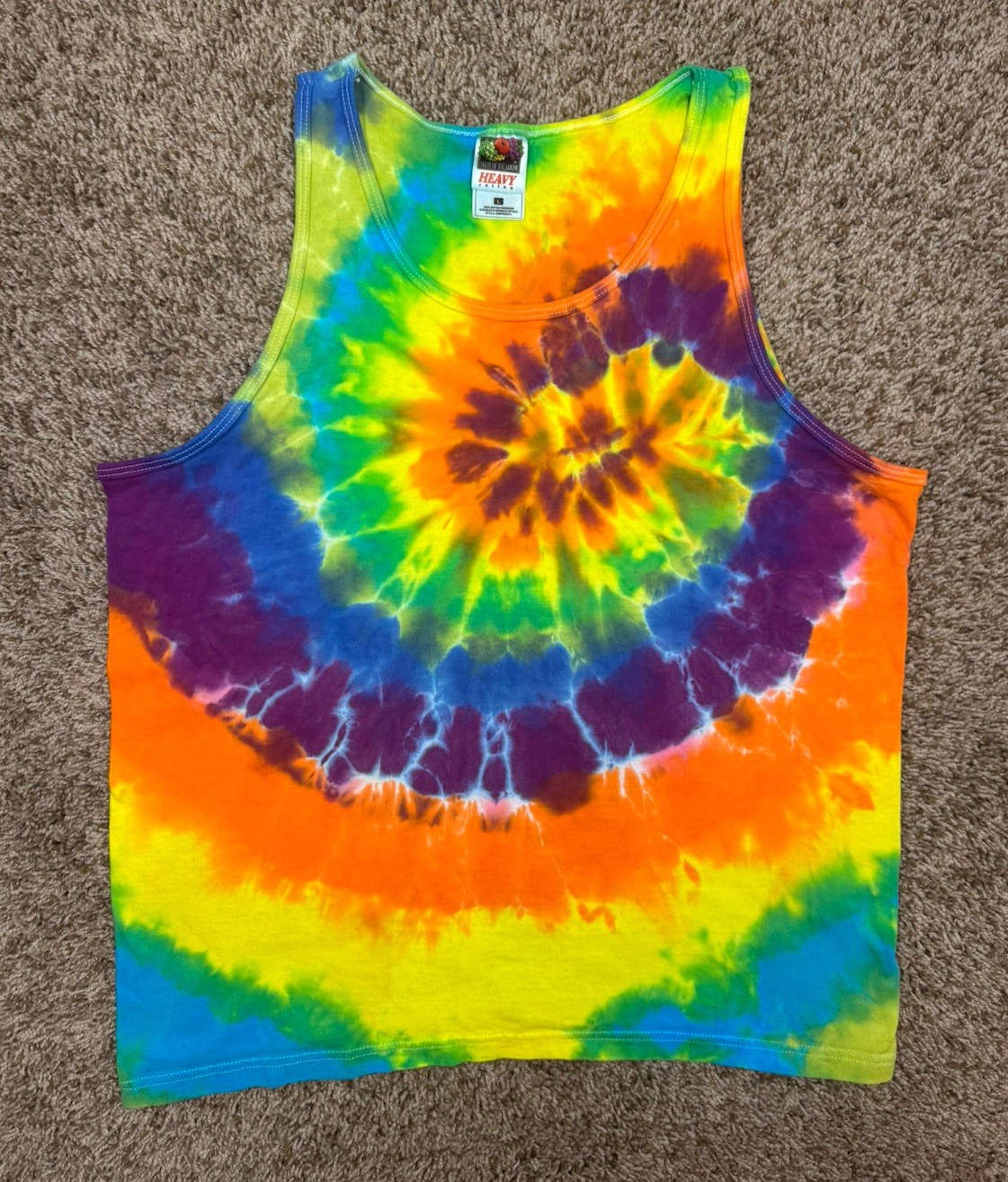 Vintage Tye Dye Multicolor Blank Tank Top Men&rsquo;s Size Large FOTL Heavy Cotton Y2K