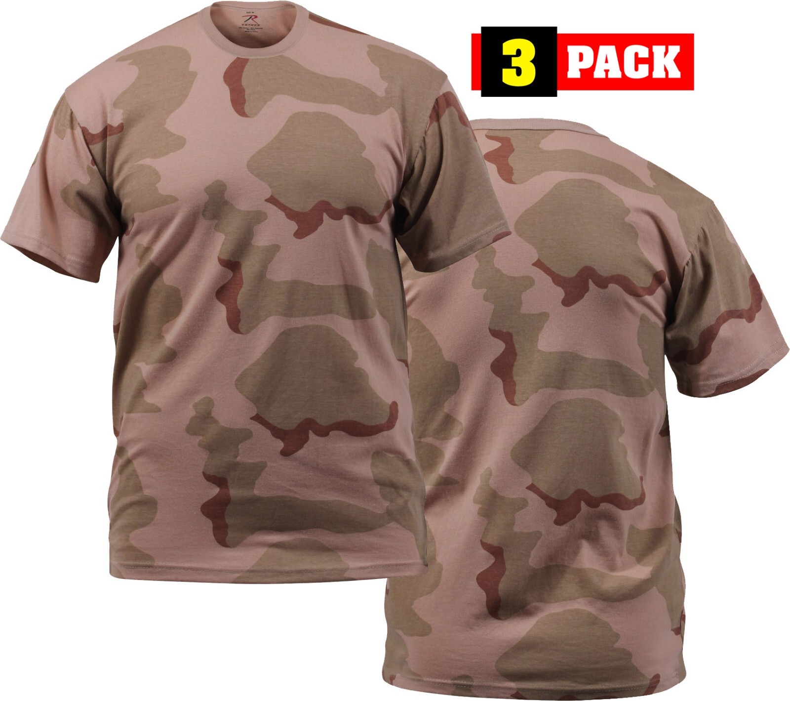 Tri Color Desert Camouflage T-Shirts Mens Tactical Short Sleeve Shirt 3 PACK