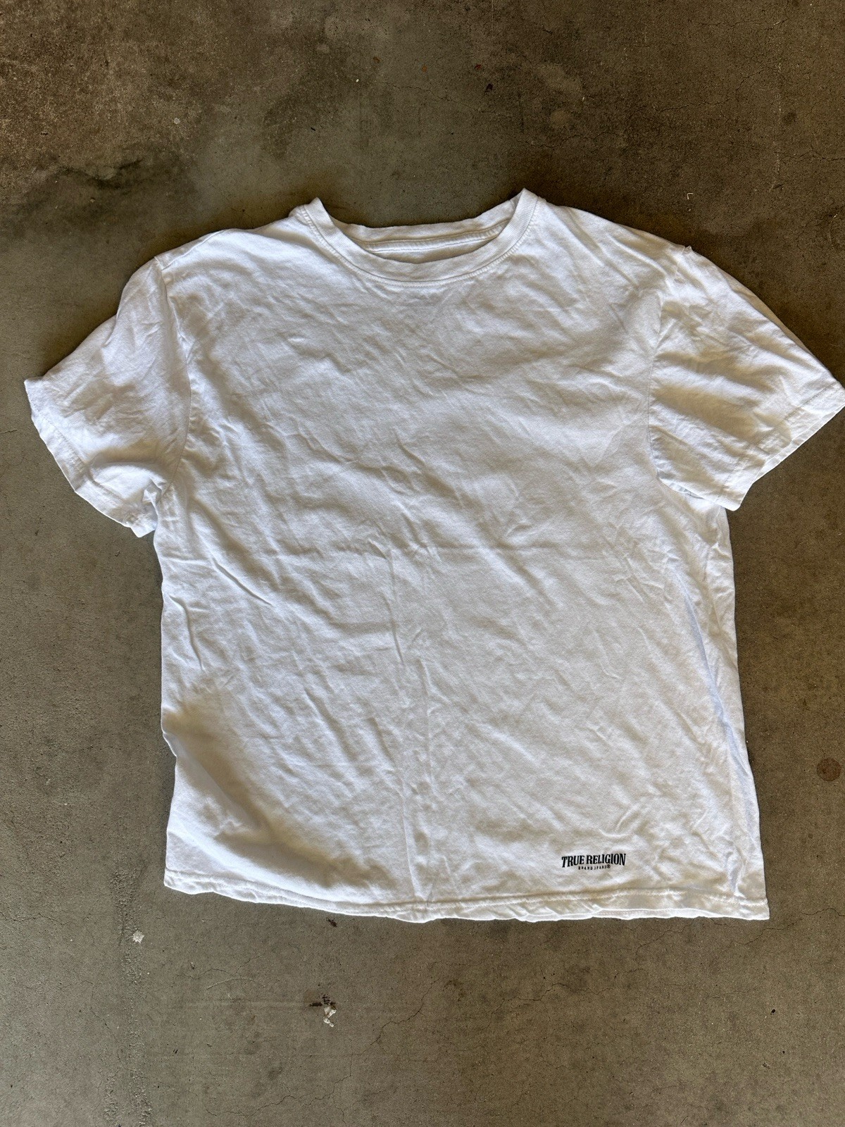 True Religion Men&rsquo;s White Cotton Knit Logo Crew Neck Short Sleeve T-Shirt L
