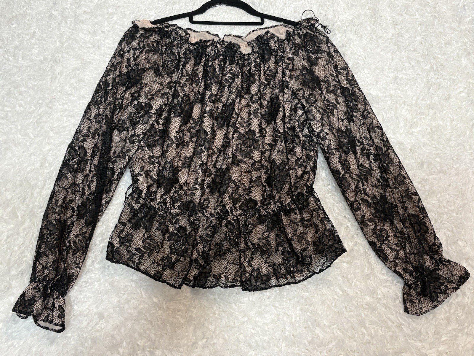 Victor Costa Black Lace Size L Long Sleeve Dress Shirt