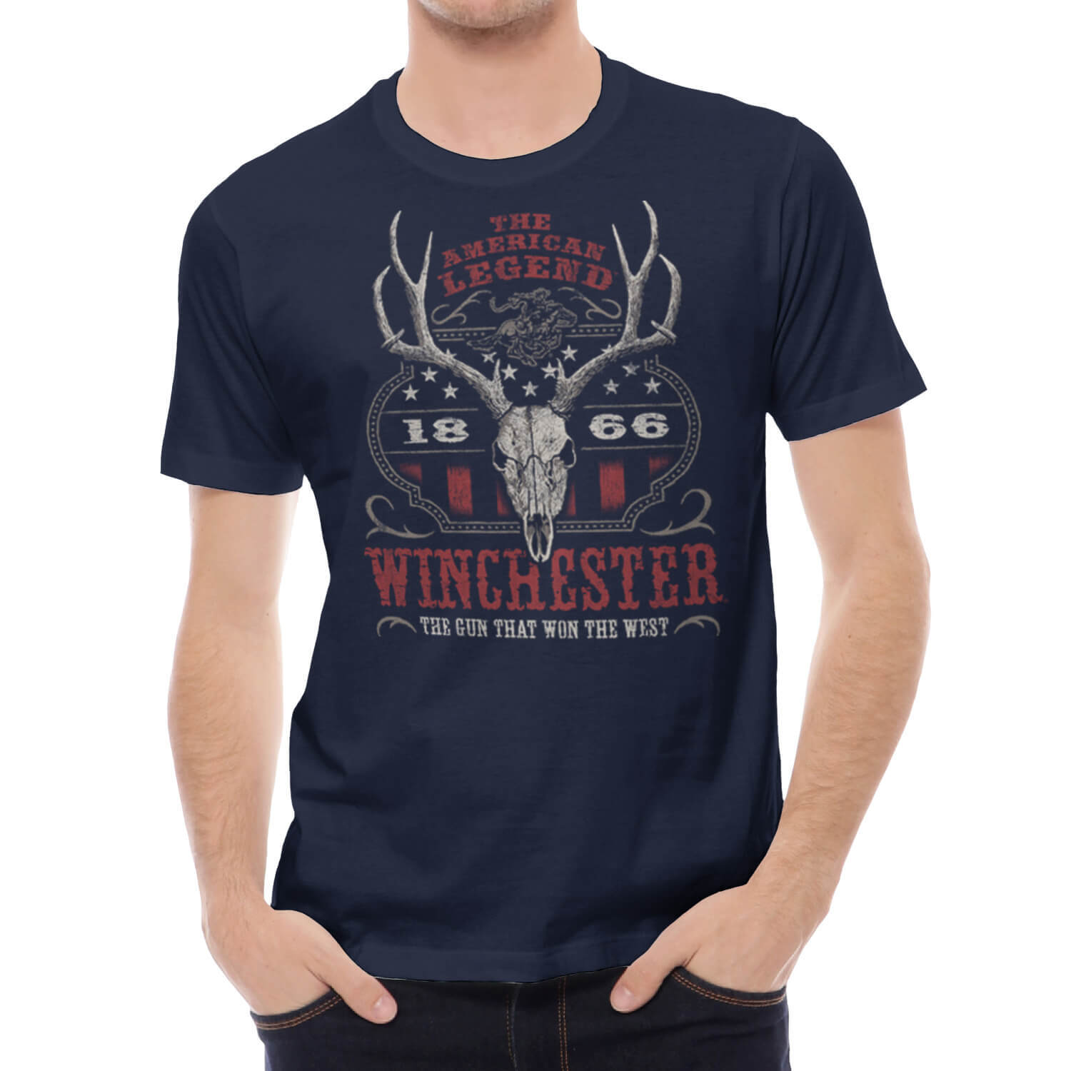 Winchester Classic – Western Flag Deer Skull – Mens Graphic T-Shirt