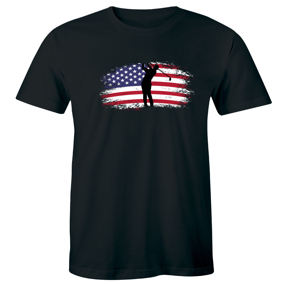 Golfer with American Flag Men&rsquo;s T-Shirt Outside Indoors Sport Golfing Tee