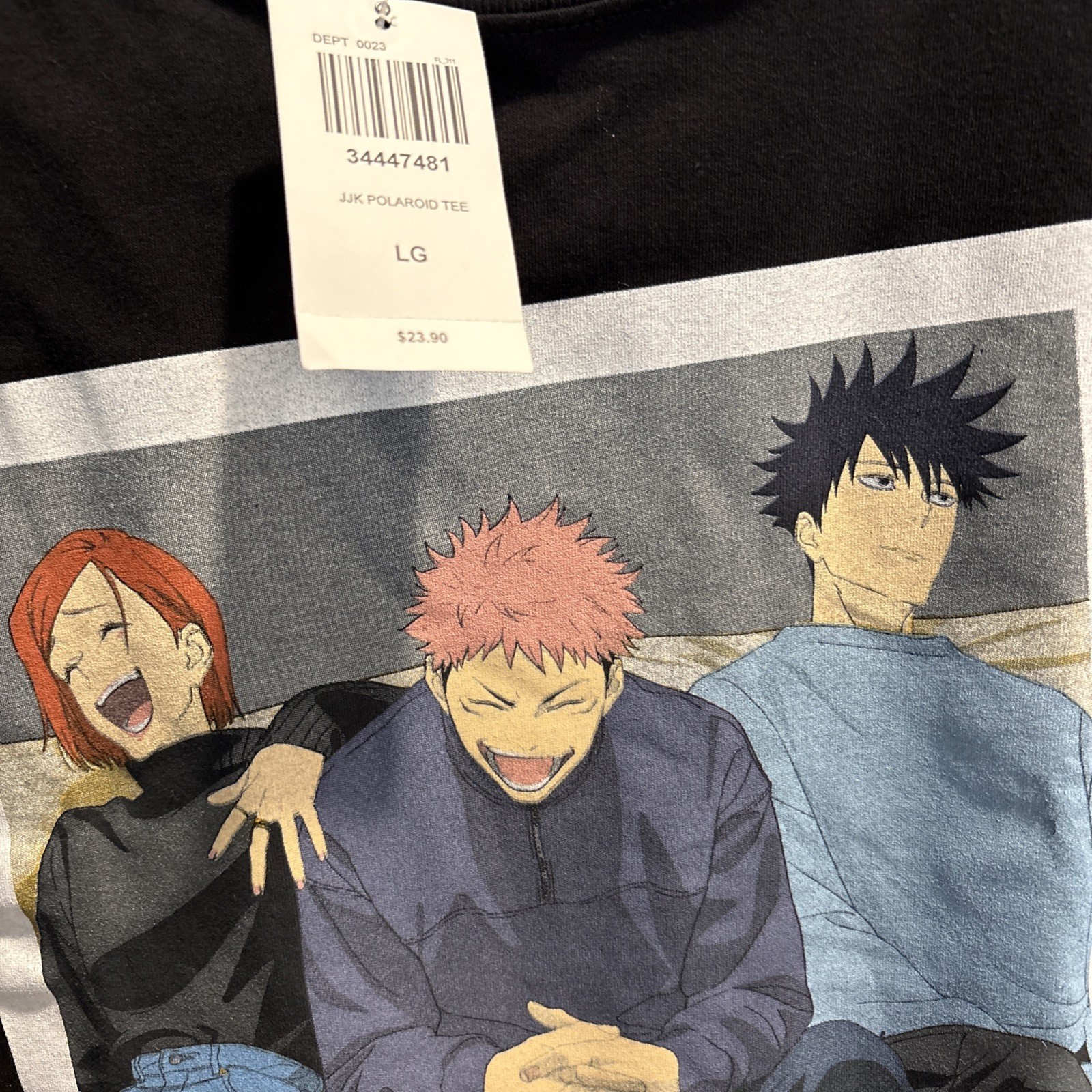 Jujutsu Kaisen Short Sleeve Black Anime polaroid Tee Shirt Size Large NWT