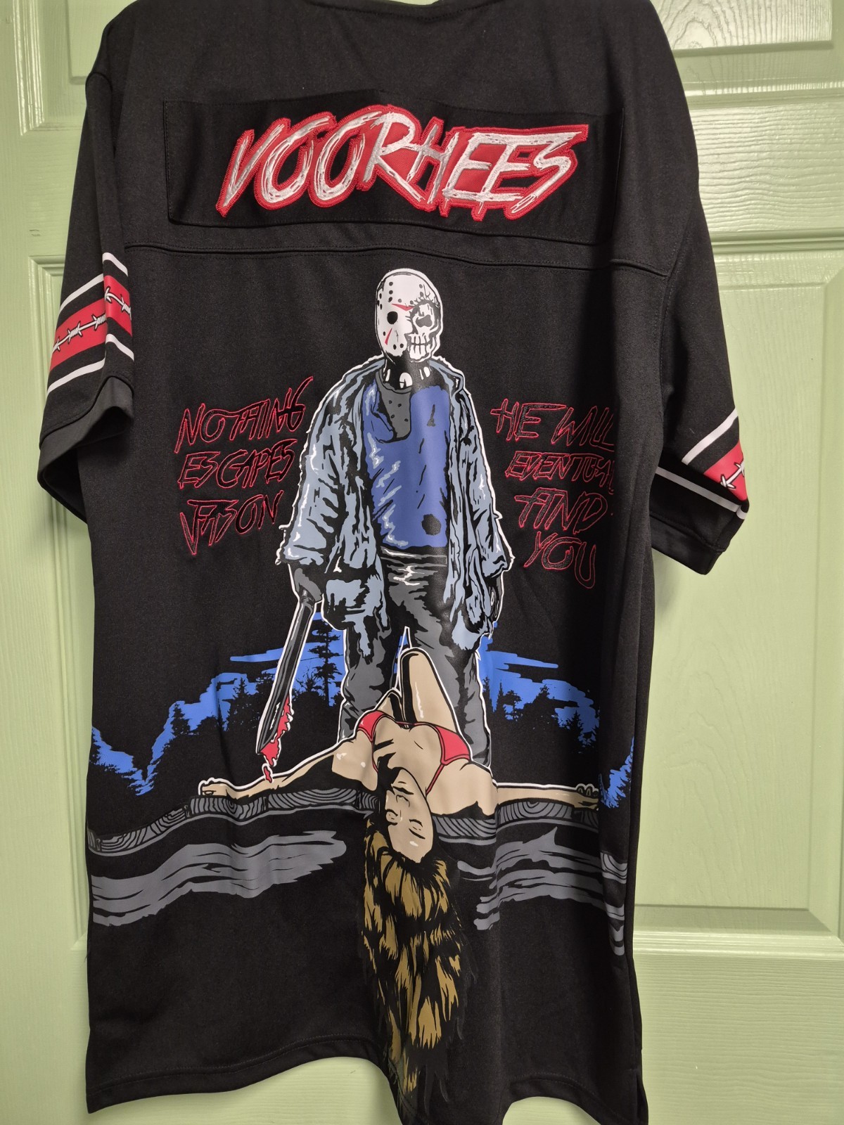 Brand X Camp Crystal Lake Jason Voorhees Men&rsquo;s Black V-Neck Jersey Tee 3XL