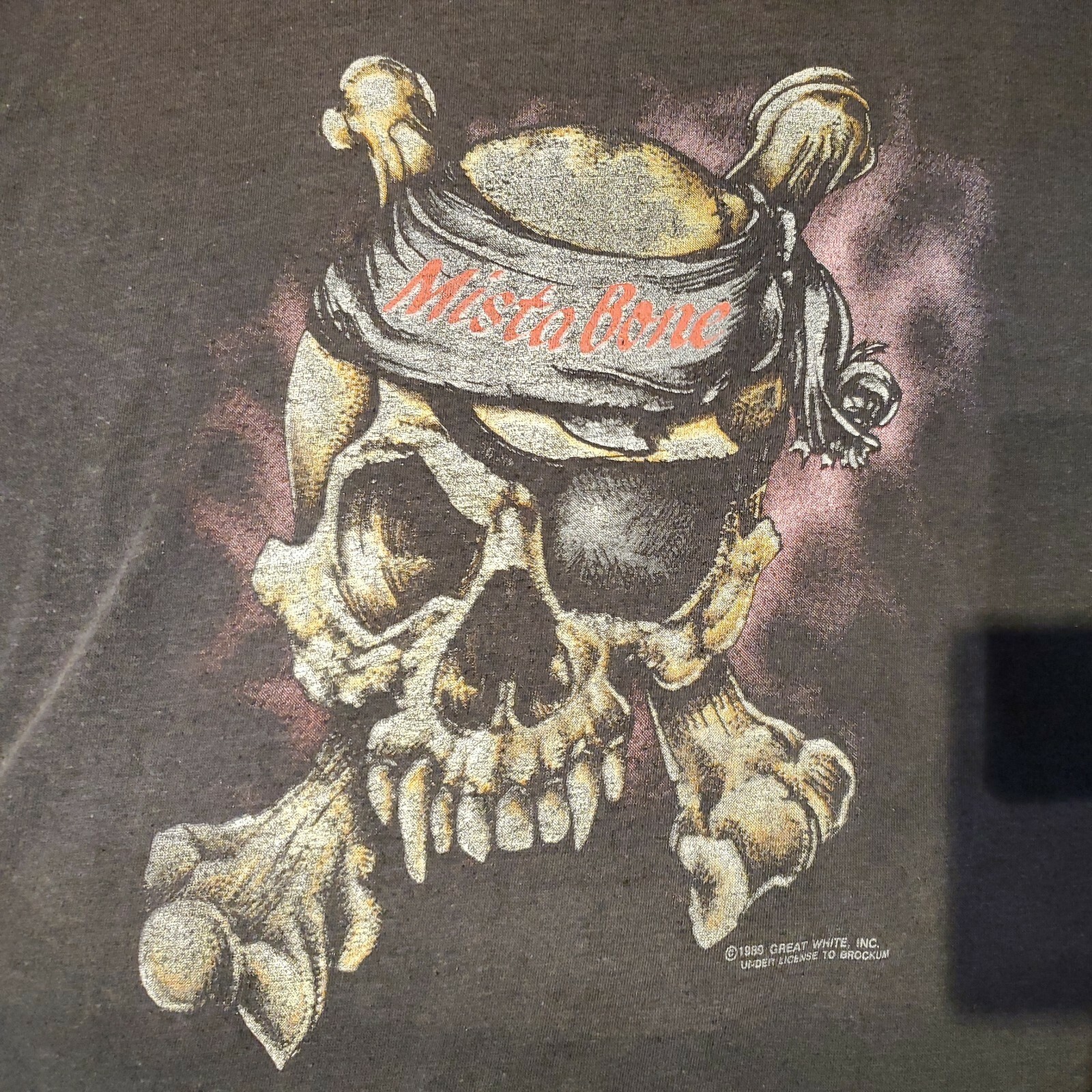 Vtg 1989 Great White Mista Bone Highway Hunter Tour TShirt Brockum XL Faded