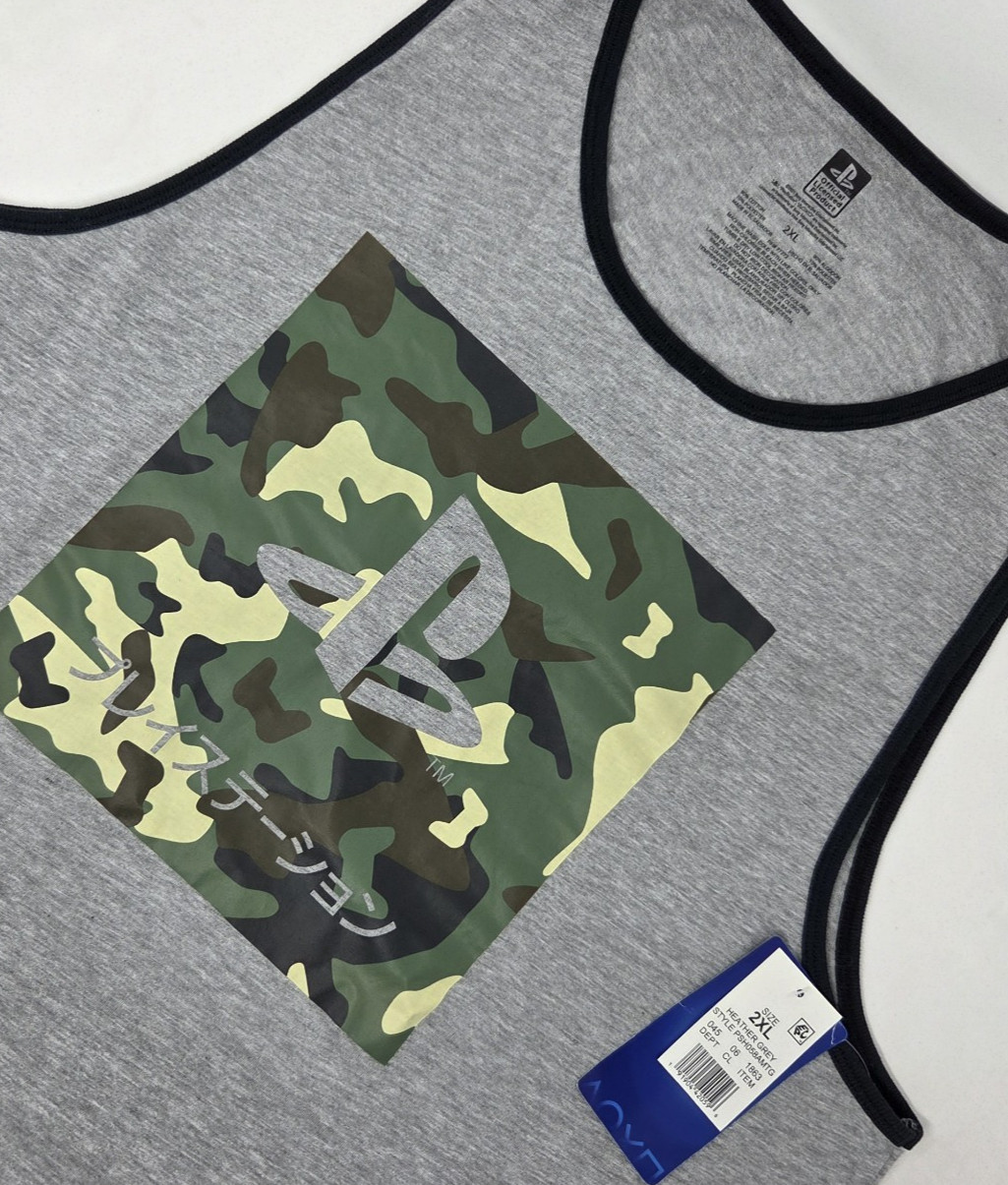 NEW PlayStation Gray and Camo Print Tank Top Men&rsquo;s Size 2XL XXL Sony NWT