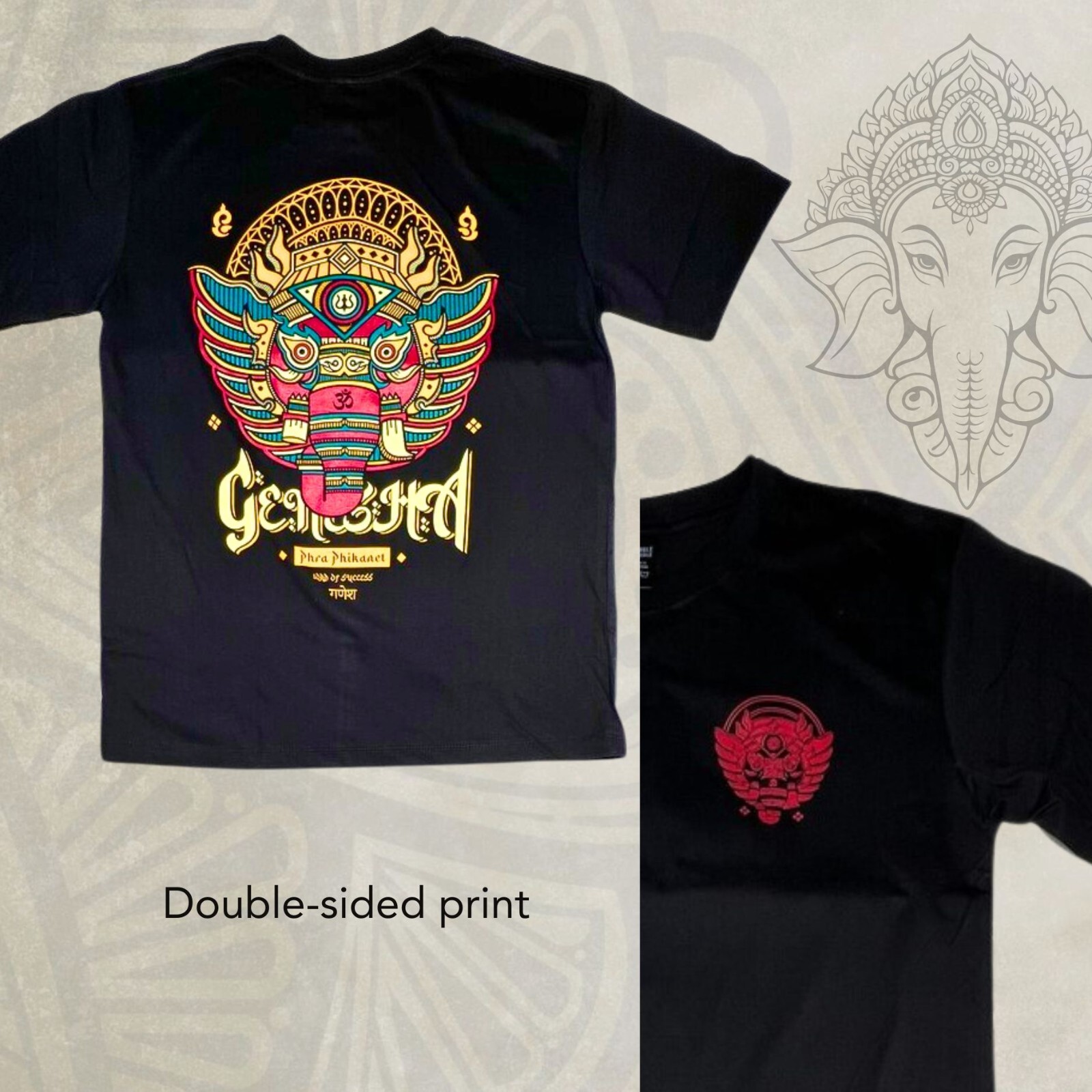 Ganesha T-Shirt Large Diwali Hindu Ganesha Statue Art Hippie Boho Festival