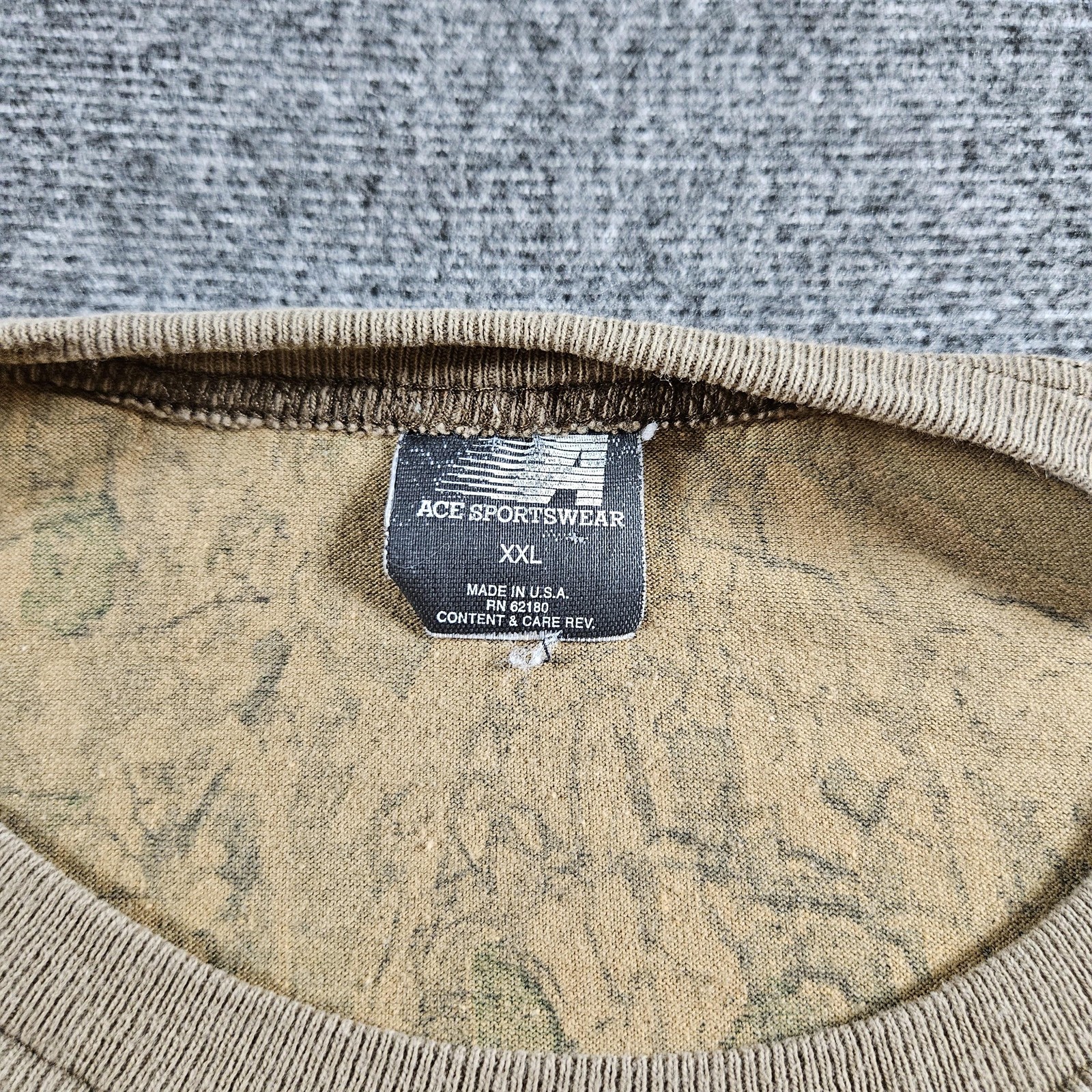 Vintage Ace Sportswear Shirt Mens 2XL Brown Camouflage Pocket Tee Hunting USA