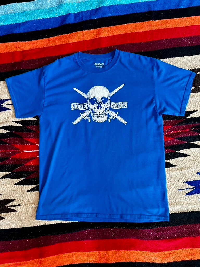 Gildan Dry-Blend Skull and Crossbones T- Shirt Men&rsquo;s L Royal Blue Casual