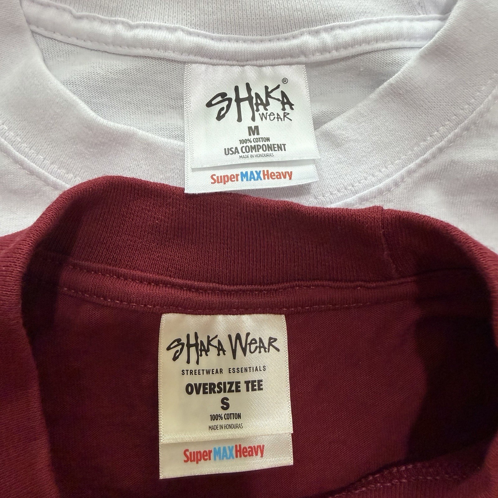 2 Shaka Wear Men&rsquo;s T-Shirts Sz Medium LS Red & SL White 100% Cotton EUC!