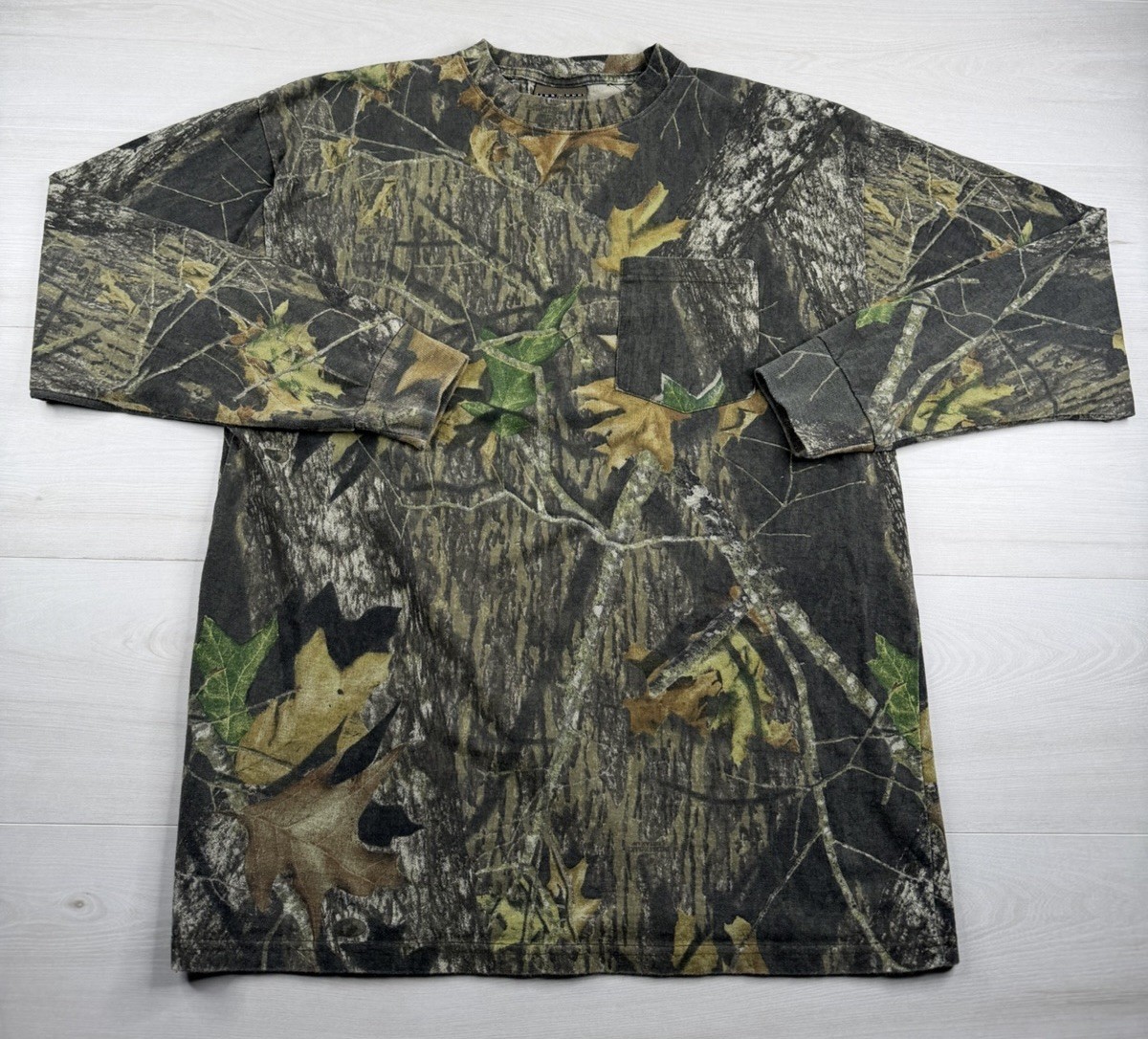 Vtg Jerzees Outdoors Shirt Mossy Oak Breakup Camo Long Sleeve Pocket Y2K Mens XL