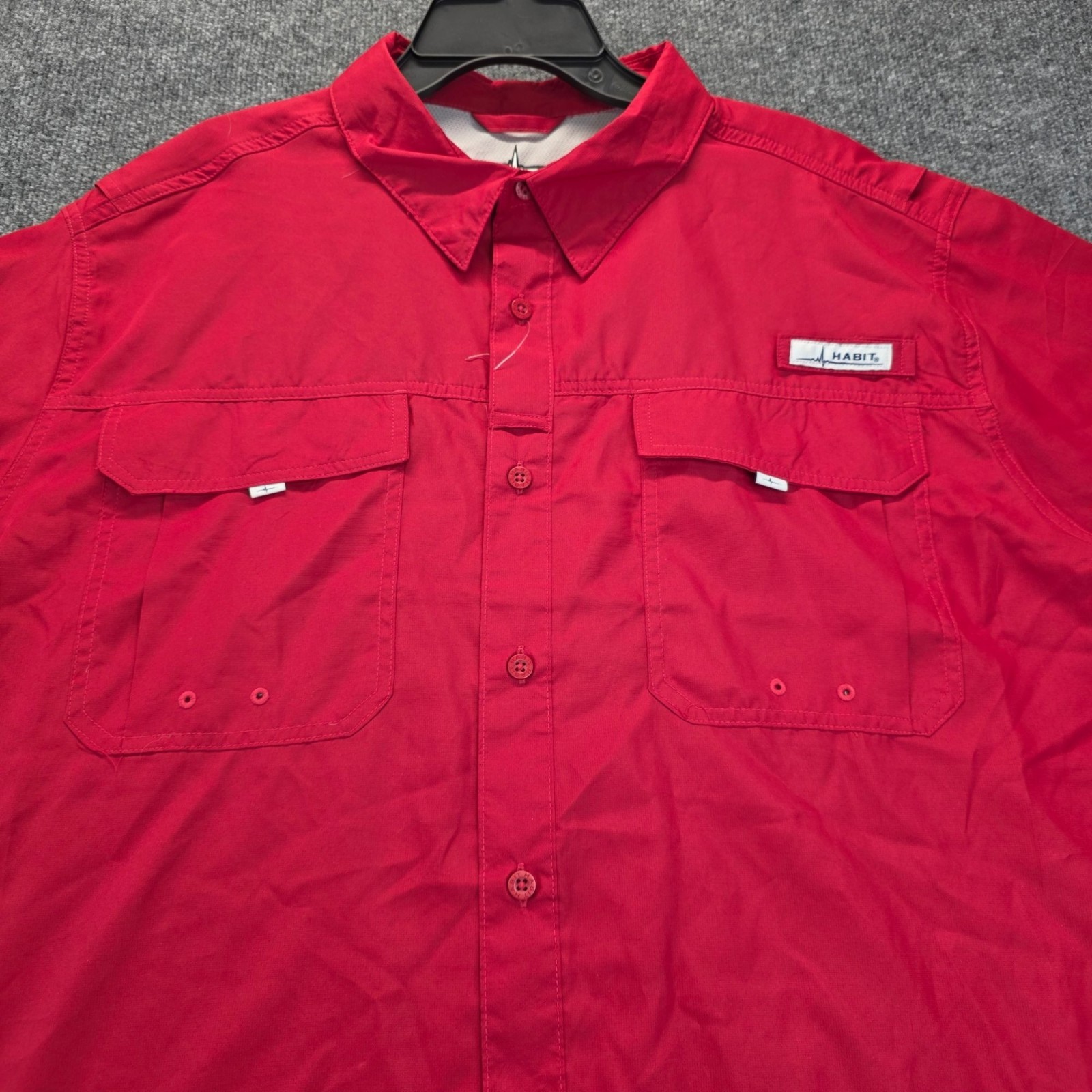 Habit Mens Fishing Shirt 2XL Red Short Sleeve Outdoor Campcore UPF 40+ Hike Gorp