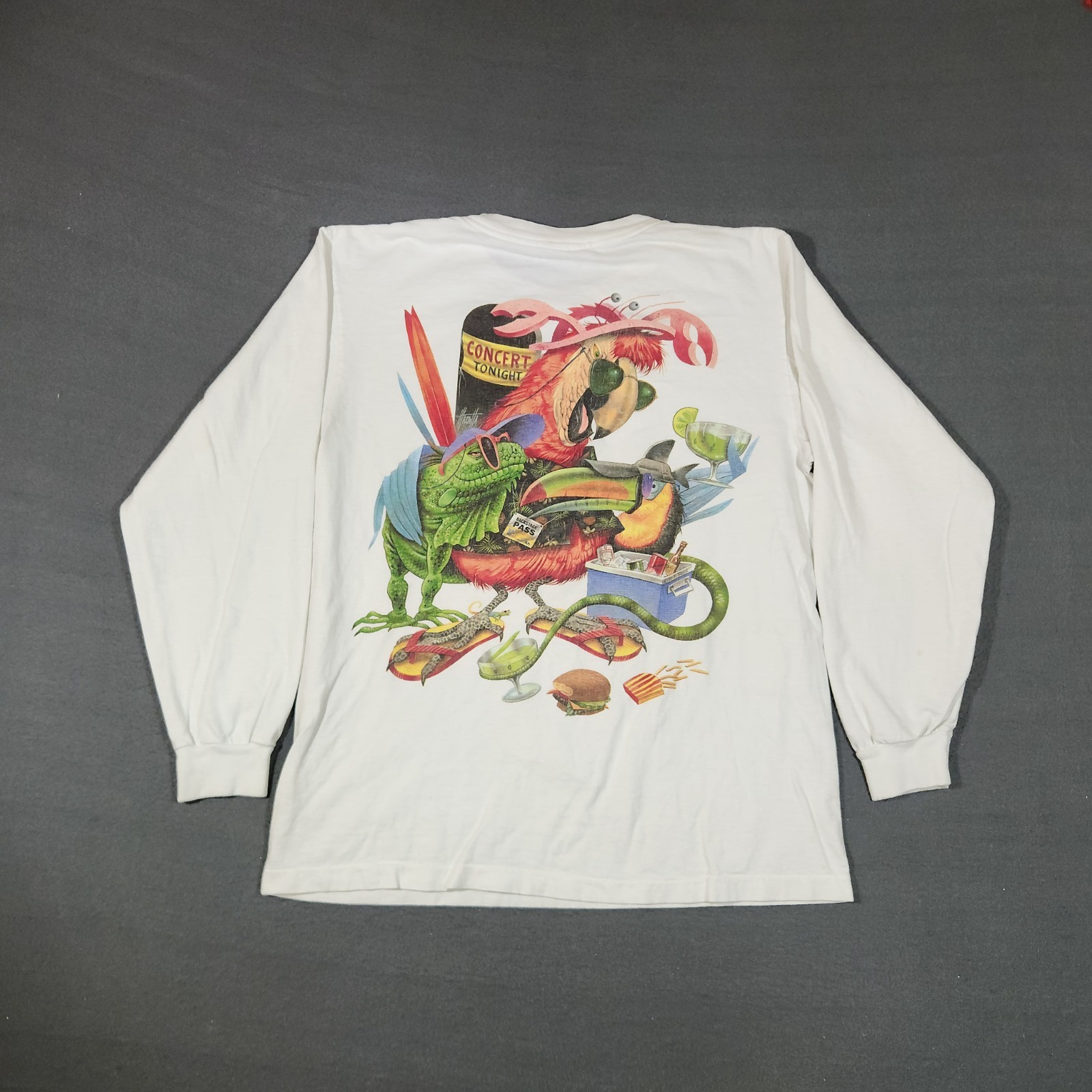 Vintage Caribbean Spud Jimmy Buffett Shirt Mens Size Large White Single-Stitch