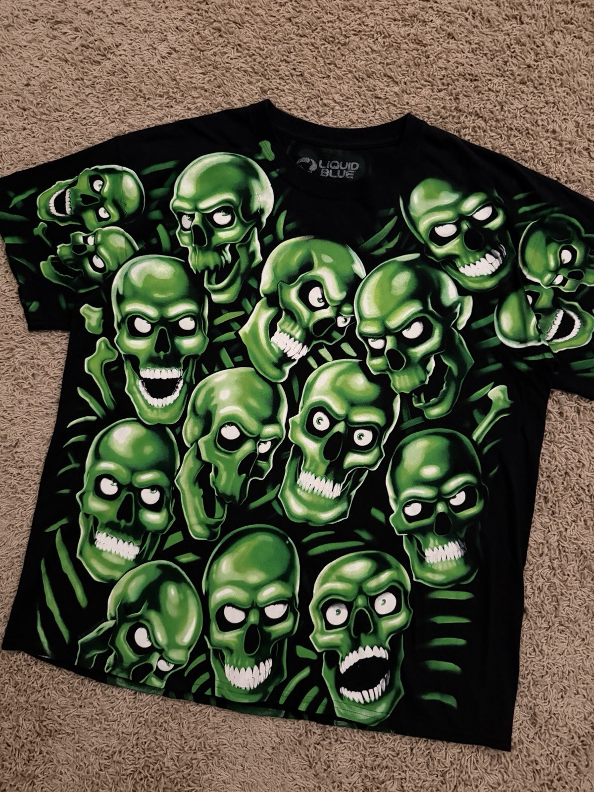 Liquid Blue Glow In The Dark Green Skulls 3/6 Mafia Travis Scott RARE 2017 Men L